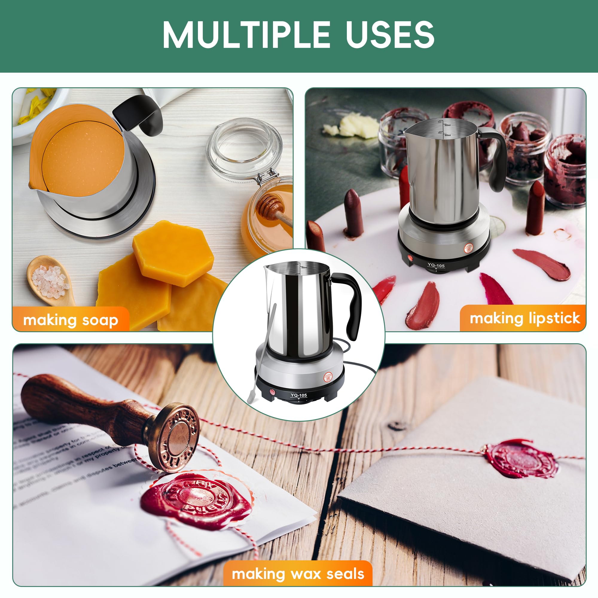 Zapstarz - Kit de fabricación de velas con plato caliente, suministros para hacer velas para adultos principiantes, olla de fusión de cera con cuchara agitadora, almohadilla antiquemadores, termómetro