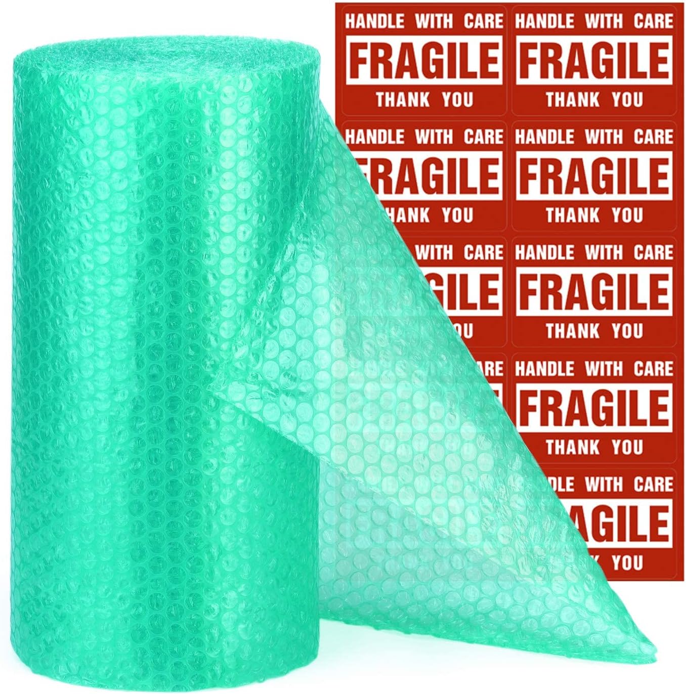 Switory Bubble Wrap For Moving House Eco Bubble Wrap Roll Biodegradable Bubble Wrap Rolls, Roll of Bubble Wrap Packing Shipping Supplies Posting with 10Extra Fragile Stickers 305mmx11m Green 1Roll
