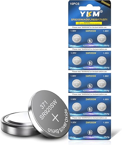 YKM Batería de reloj 371 SR920SW AG6 370 371 botón de larga duración 1.55V baterías de óxido de plata 10 unidades