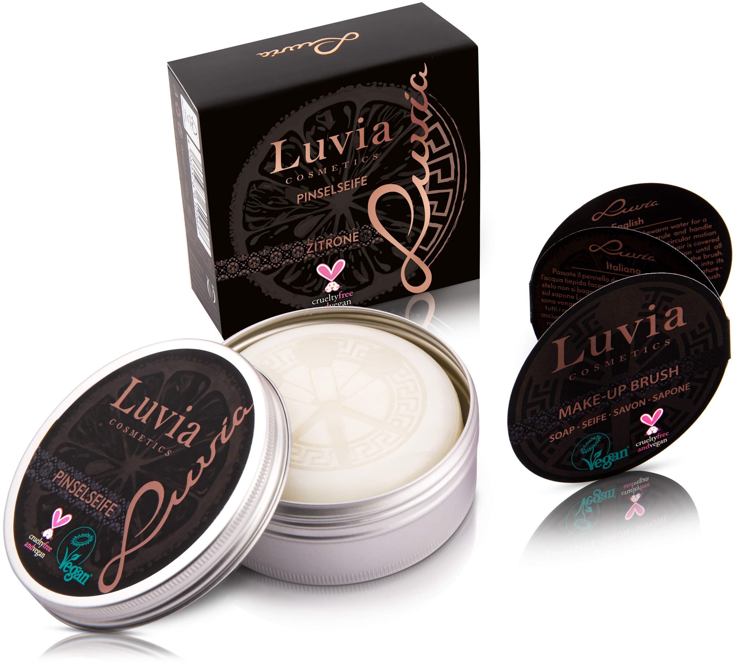 Pinselset Make-Up Von Luvia, Schminkpinsel & Luvia Pinselseife Kosmetik - Essential Brush Soap Citro – Zur Kosmetik-Pinsel-Reinigung – Ideale Beauty-Blender Seife – 100g XXL