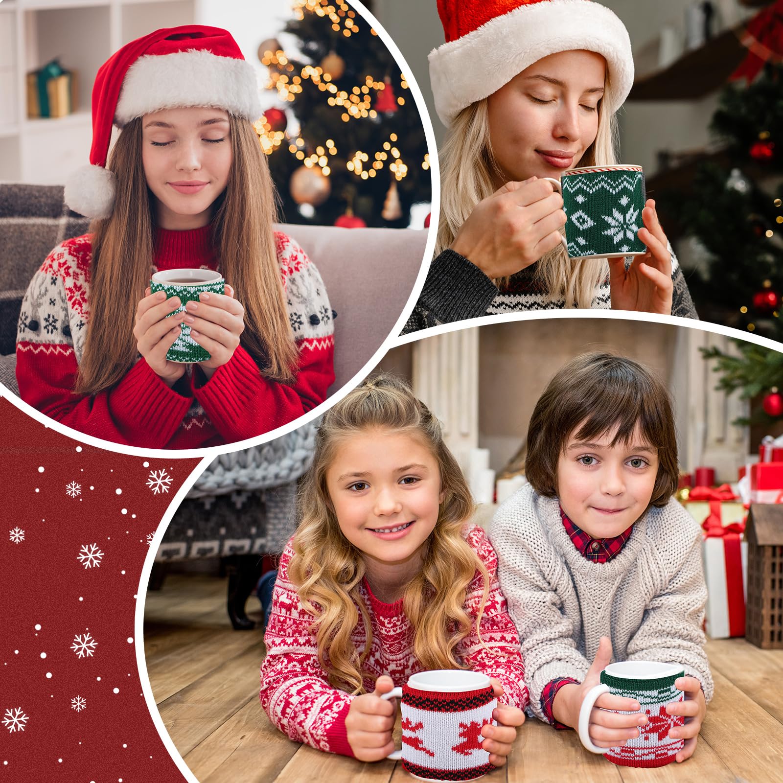 8 tazas de café de Navidad acogedoras tazas de café de punto taza de café suéter funda reutilizable ganchillo café y té calentador taza con botones taza de café de invierno decoración para bebedor de