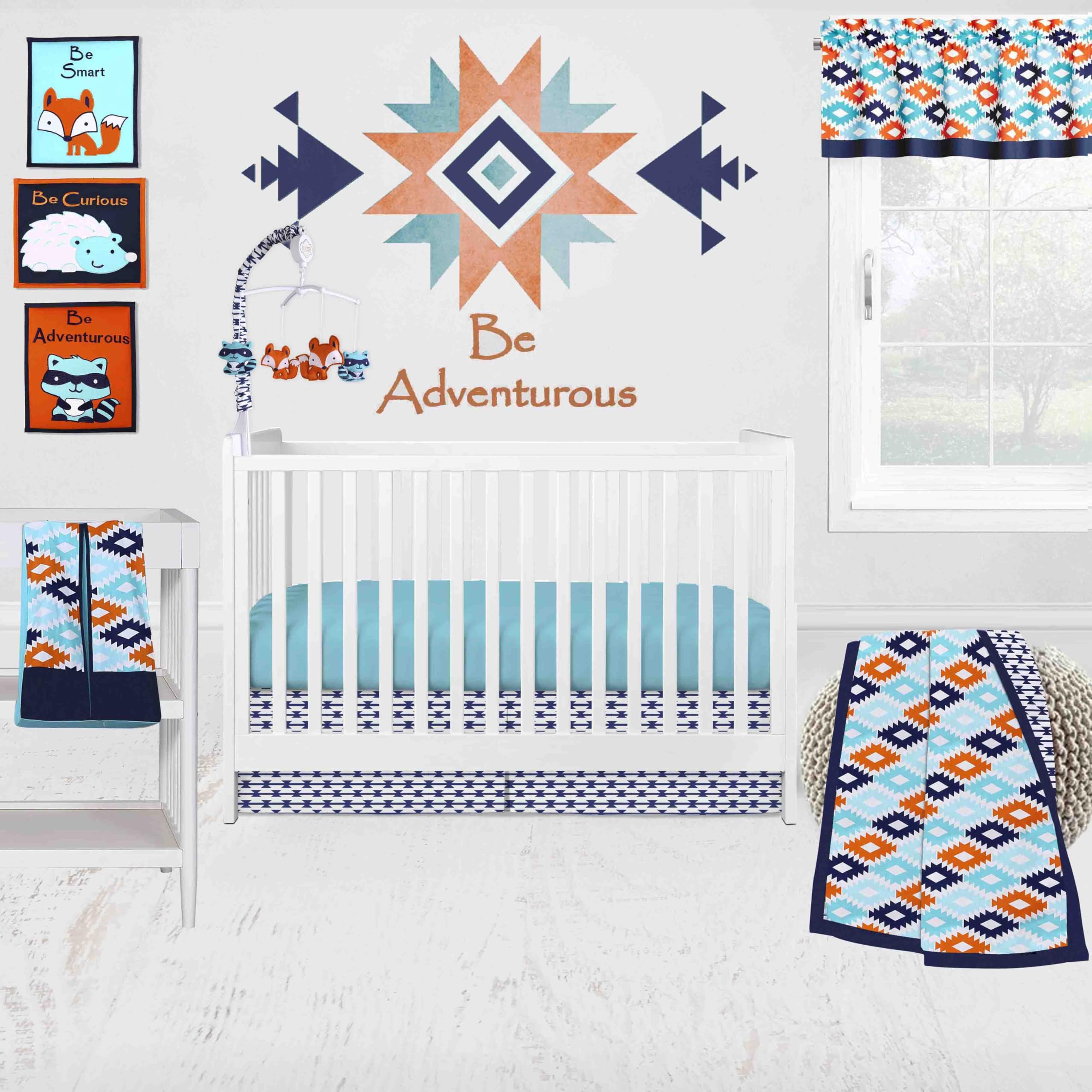 Bacati - Aztec Print Liam Aqua Orange Navy 10 pc Crib Bedding Set with 2 Crib Fitted Sheets