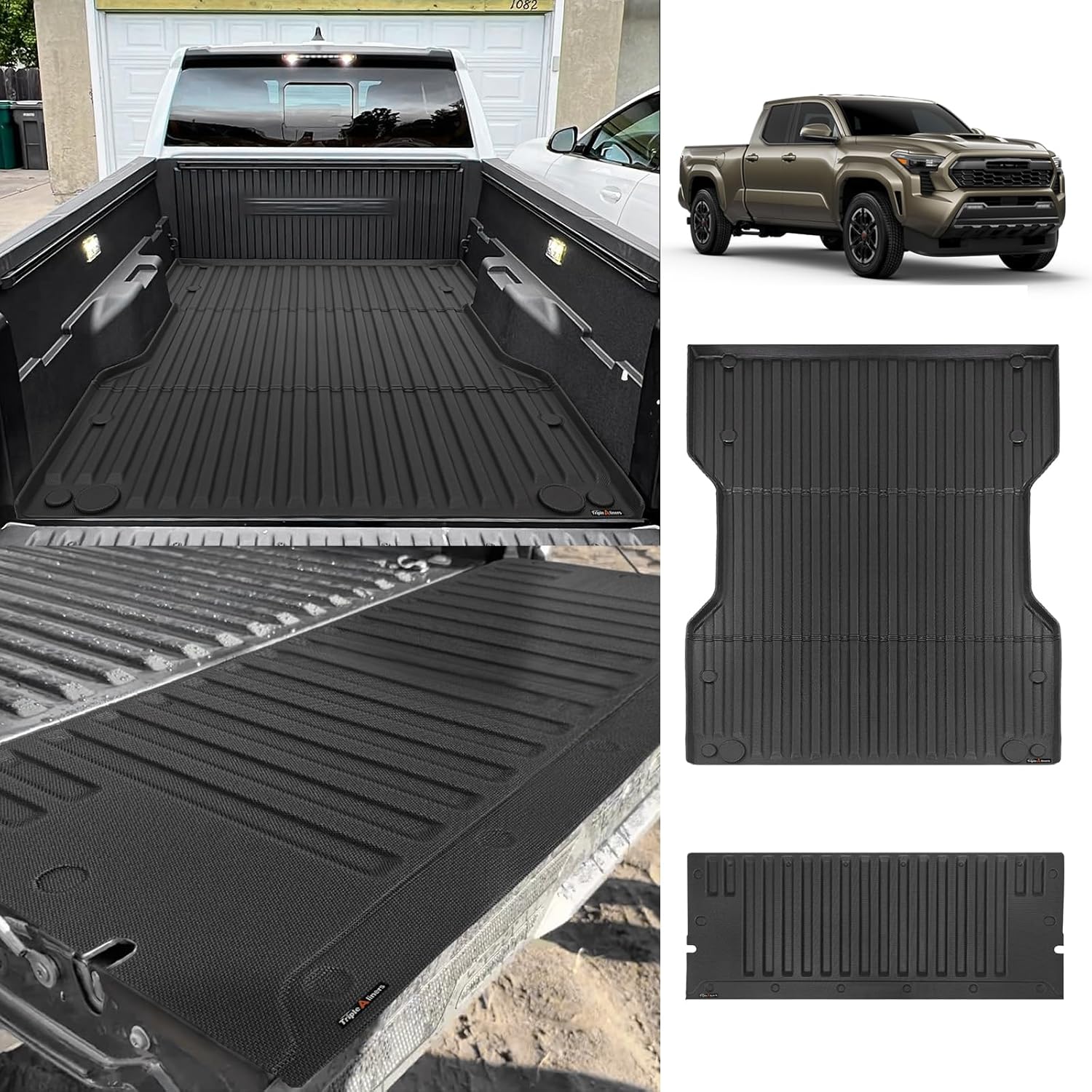TripleAliners Truck Bed Mat & Tailgate Compatible with 2024 2025 Toyota Tacoma 6FT Mat Protector 2PCS Set All-Weather TPE Bed Liner Pickup Truck Accessories(6FT Bed Mat+Tailgate Mat)