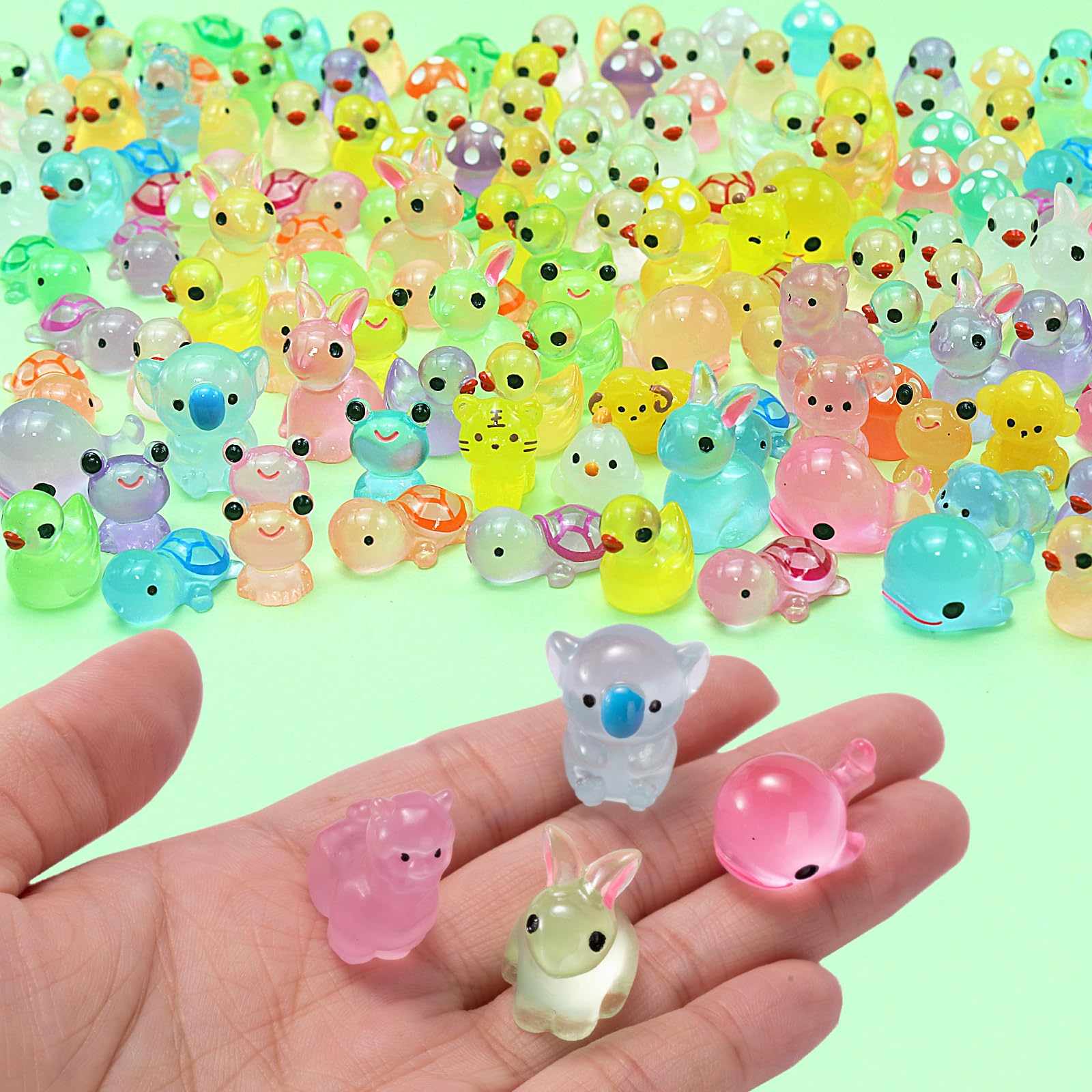 Enyoir 145PCS Mini Resin Animals Mixed, 20 Styles Tiny Resin Glow In The Dark Animals Miniature Little Small Animal Figures for Micro Fairy Garden Landscape Accessories Dollhouse Hide Crafts