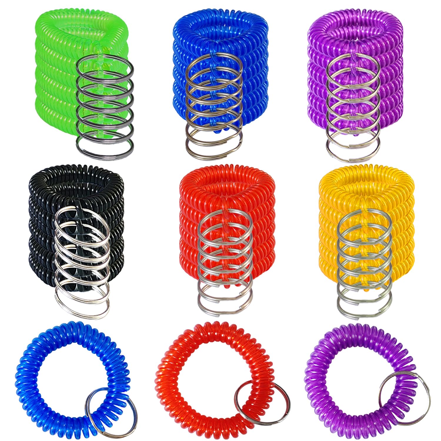 Pack of 36 Colorful Spring Spiral Wrist Coil Key Chain, Wristband Key Ring (Assorted Color)
