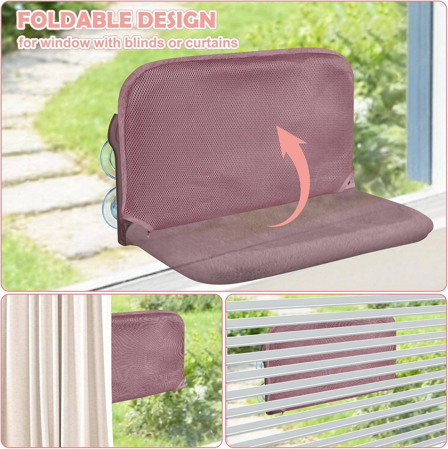 2 Pack Cat Window Perch,Cat Window Hammock Cordless Foldable Window Bed with 4 Large Strong Suction Cup,Reversible Cushion Cover,Metal Frame Easy to Adjust Window Seat Holds up to 40lbs(Brown)