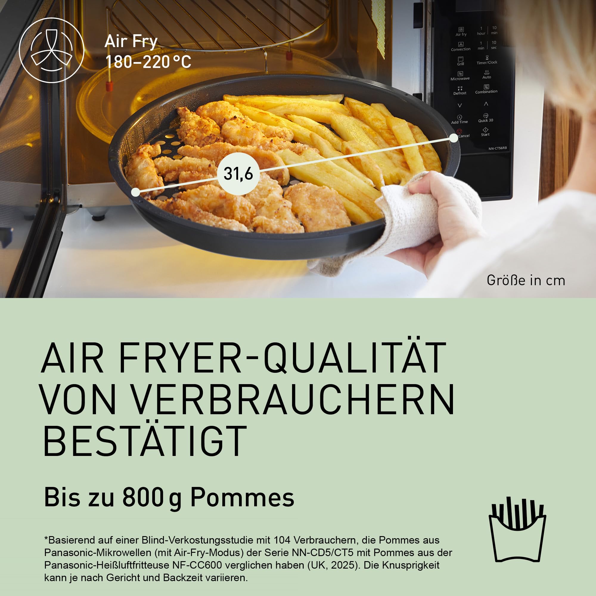 Panasonic NN-CT56RBEPG 27L 4-in-1 Kombimikrowelle mit Airfryer, 1000W Inverter, Konvektion Grill, Schwarz