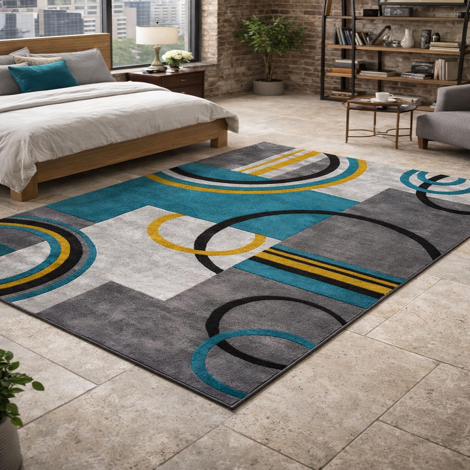 Tapis antidérapant lavable grand format 200 x 240 cm à motifs modernes