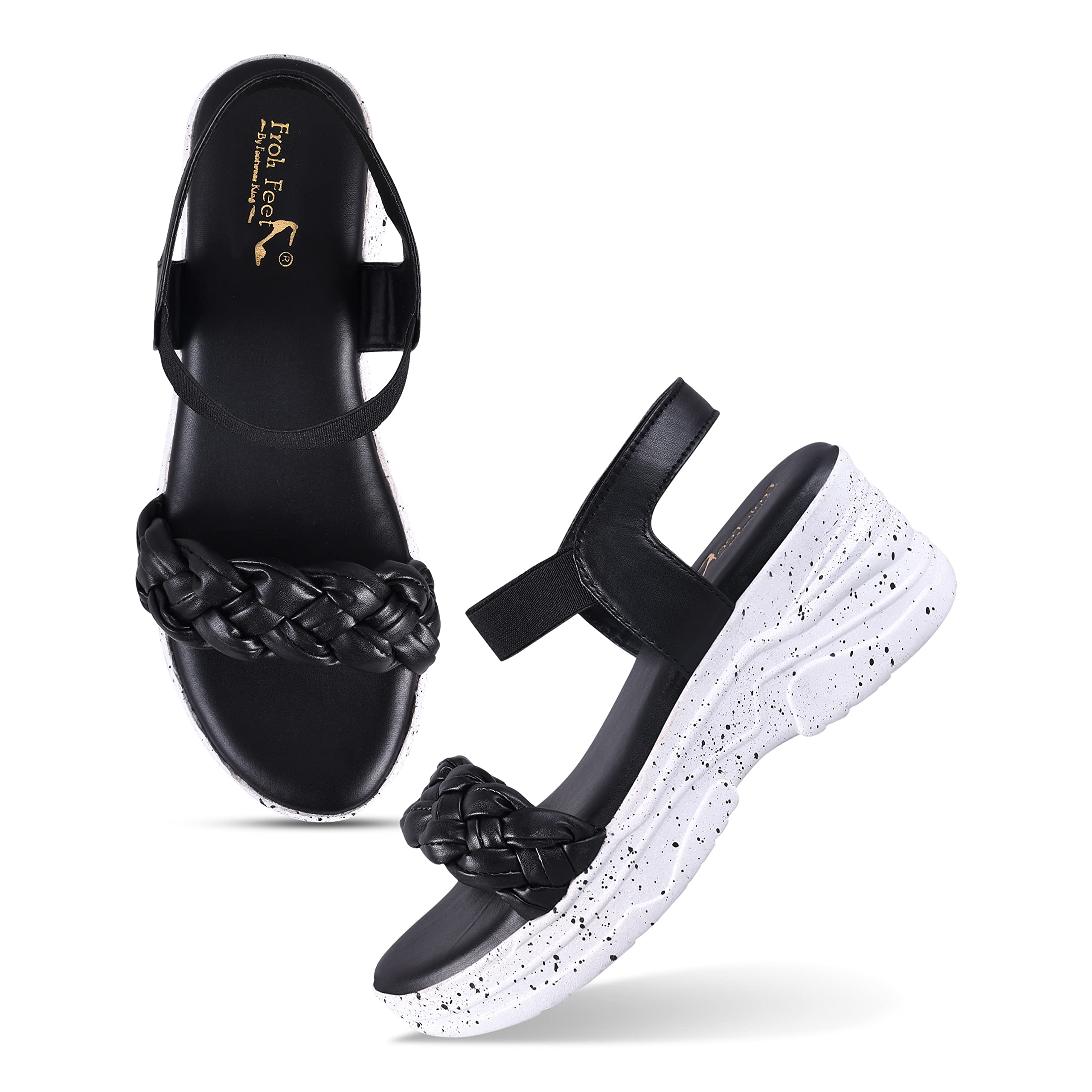 FROH FEET Womens Fashion Sandals Light weight, Comfortable & Trendy Black Sandals for Girls Casual and Stylish Floaters for Walking, Working, All Day Wear (B0BK5226WX) Amazon Price History, Amazon Price Tracker