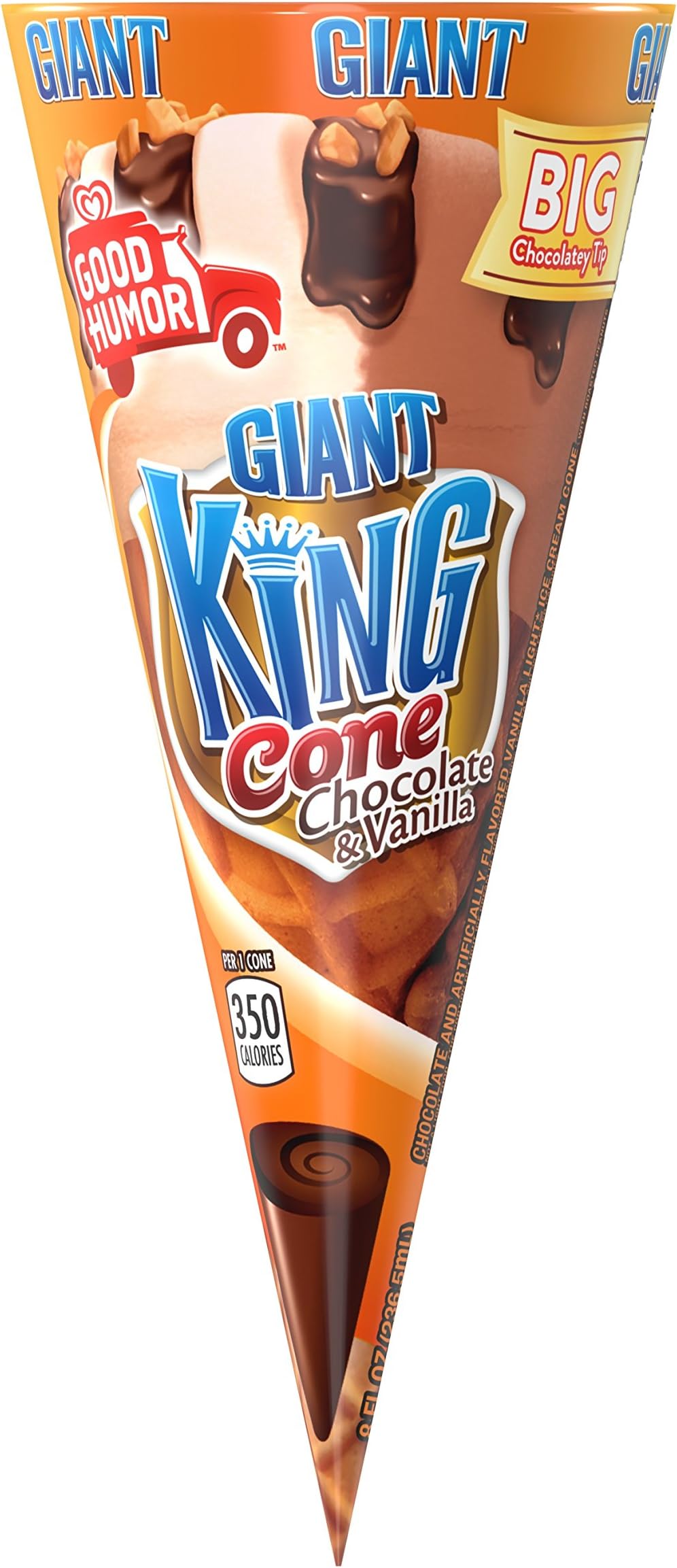 Good Humor King Ice Cream Cone, Vanilla & Chocolate Ice Cream, 8 oz. (12 Count)