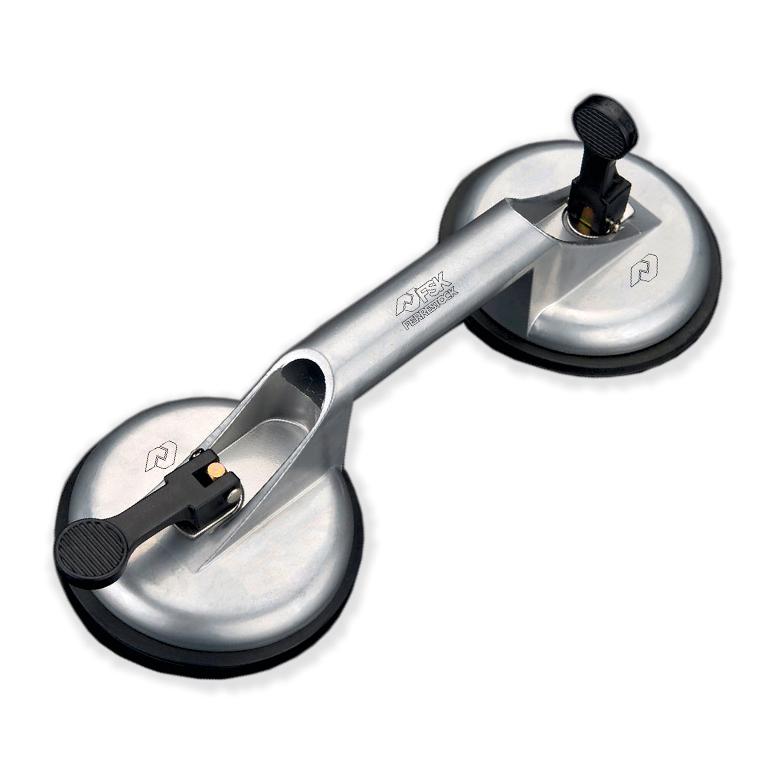 Ferrestock FSKASA002 Double Lifting Glass in Aluminum, Suction Cup Natural Rubber 12x7 cm, up to 100 kg Weight, 12cm, 753 gram