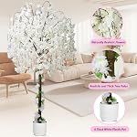 Artificial Cherry Blossom Tree, 6FT Height with 100 LED Lights, Faux Silk Plant in Pot for Home, Office, Wedding, Garden, Party, and Hotel Decorations (6FT White)