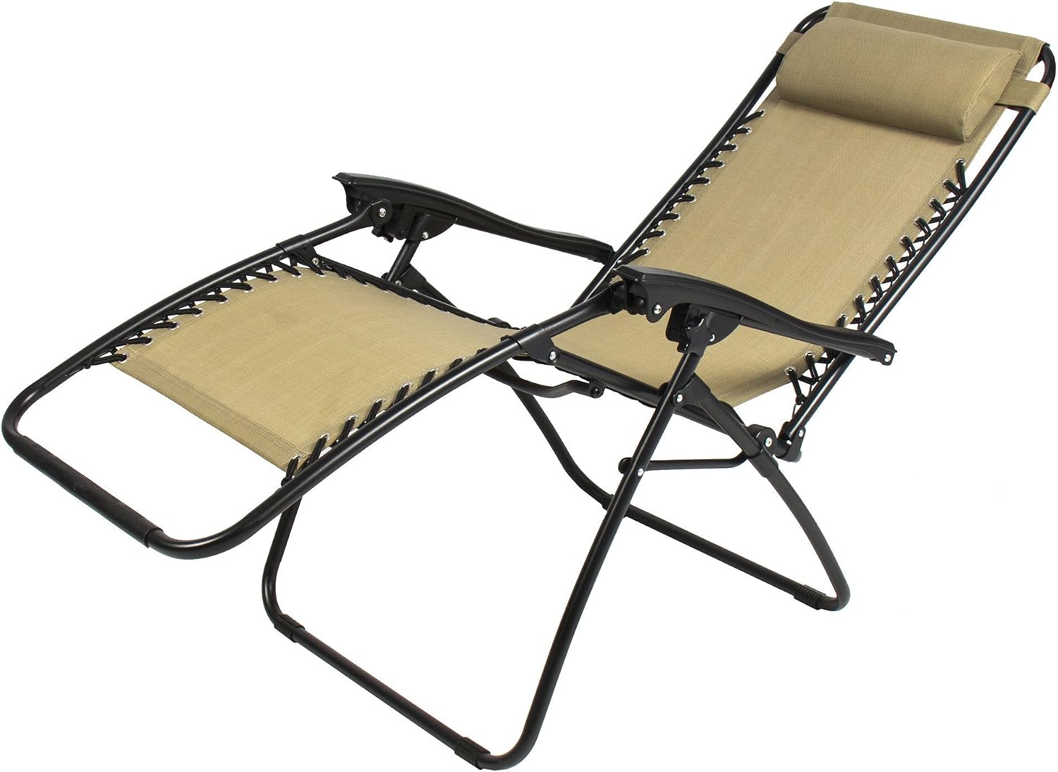PARTYSAVING Infinity Zero Gravity Outdoor Lounge Patio Folding Reclining Chair Tan Set of 2 APL1002