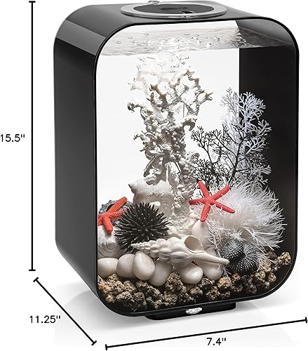 Miniatura 9 de biOrb Life 15 - Acuario acrílico de 4 galones con luces LED blancas, tanque compacto moderno para mesa o escritorio, negro