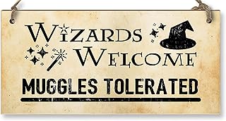 Handmade Wooden Hanging Wall Plaque Wizards Welcome Muggles Tolerated Fun Sign the Wizarding World