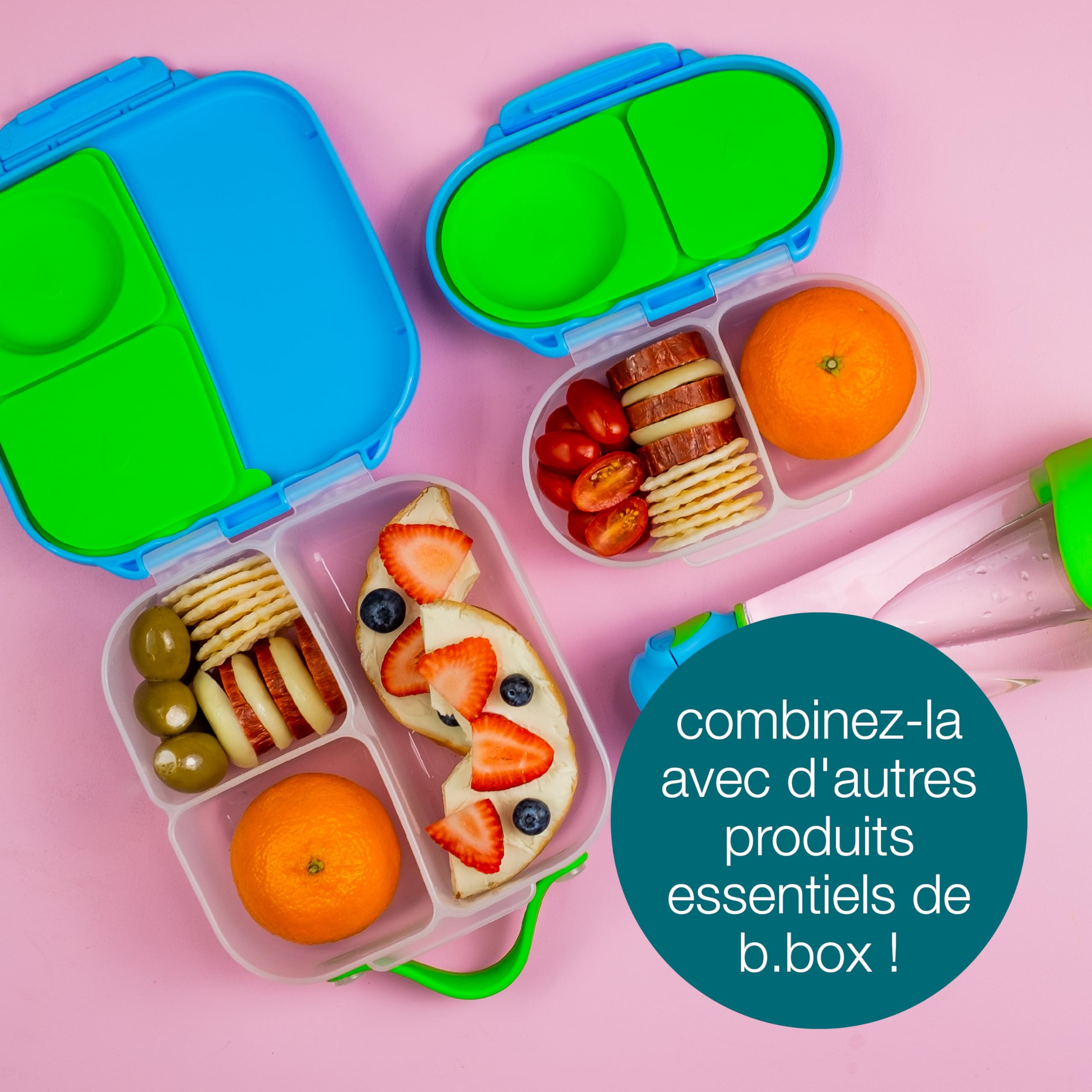 b.box Boîte à goûter | Mini boîte à bento avec 2 compartiments étanches | Idéale pour les tout-petits, les repas et les collations | Convient aux fruits entiers | Sans BPA