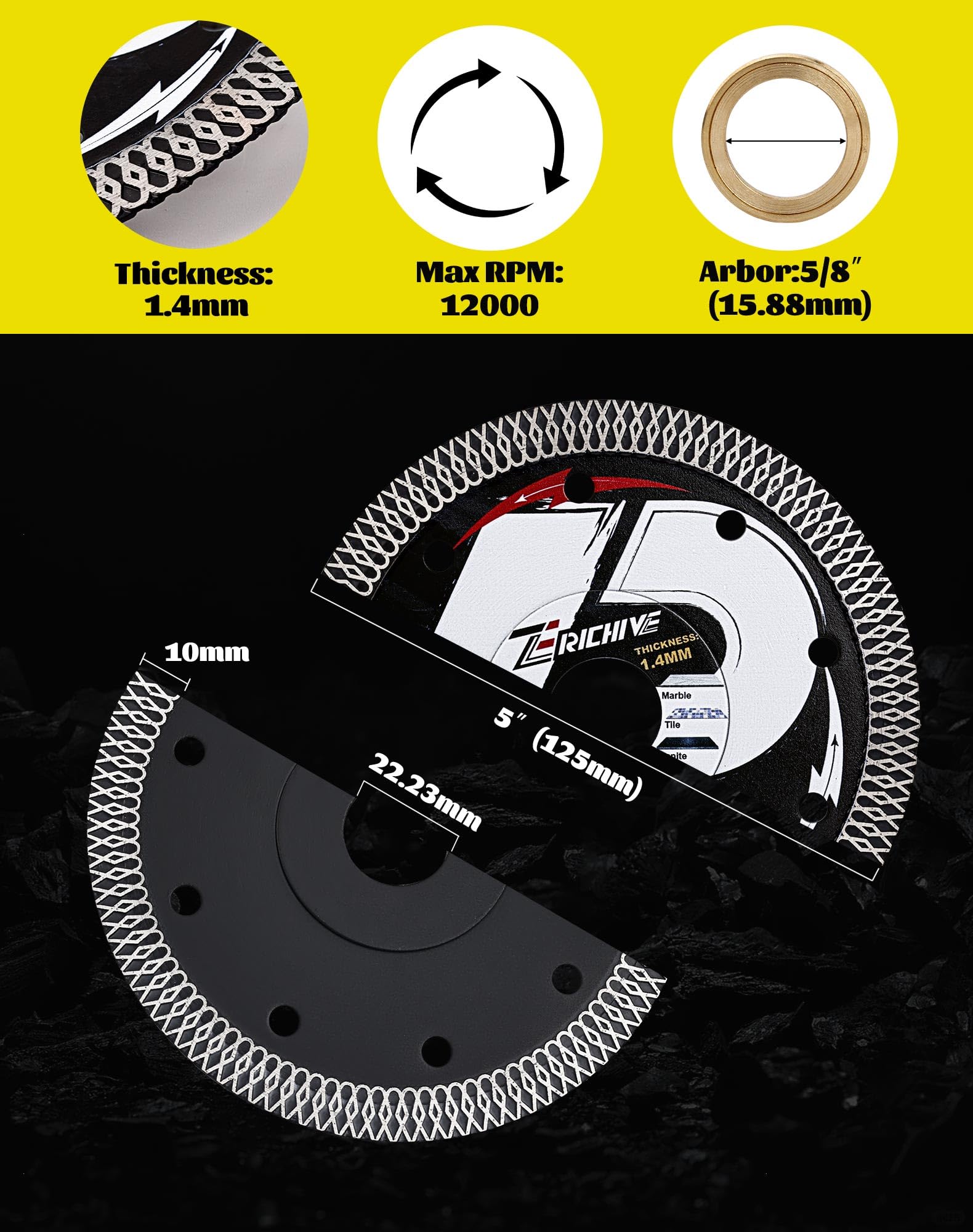 125mm Super Thin Diamond Cutting Disc, Tile Diamond Blade for Angle Grinder,Diamond Cutting Wheels for Stone,Concrete,Marble - Image 4