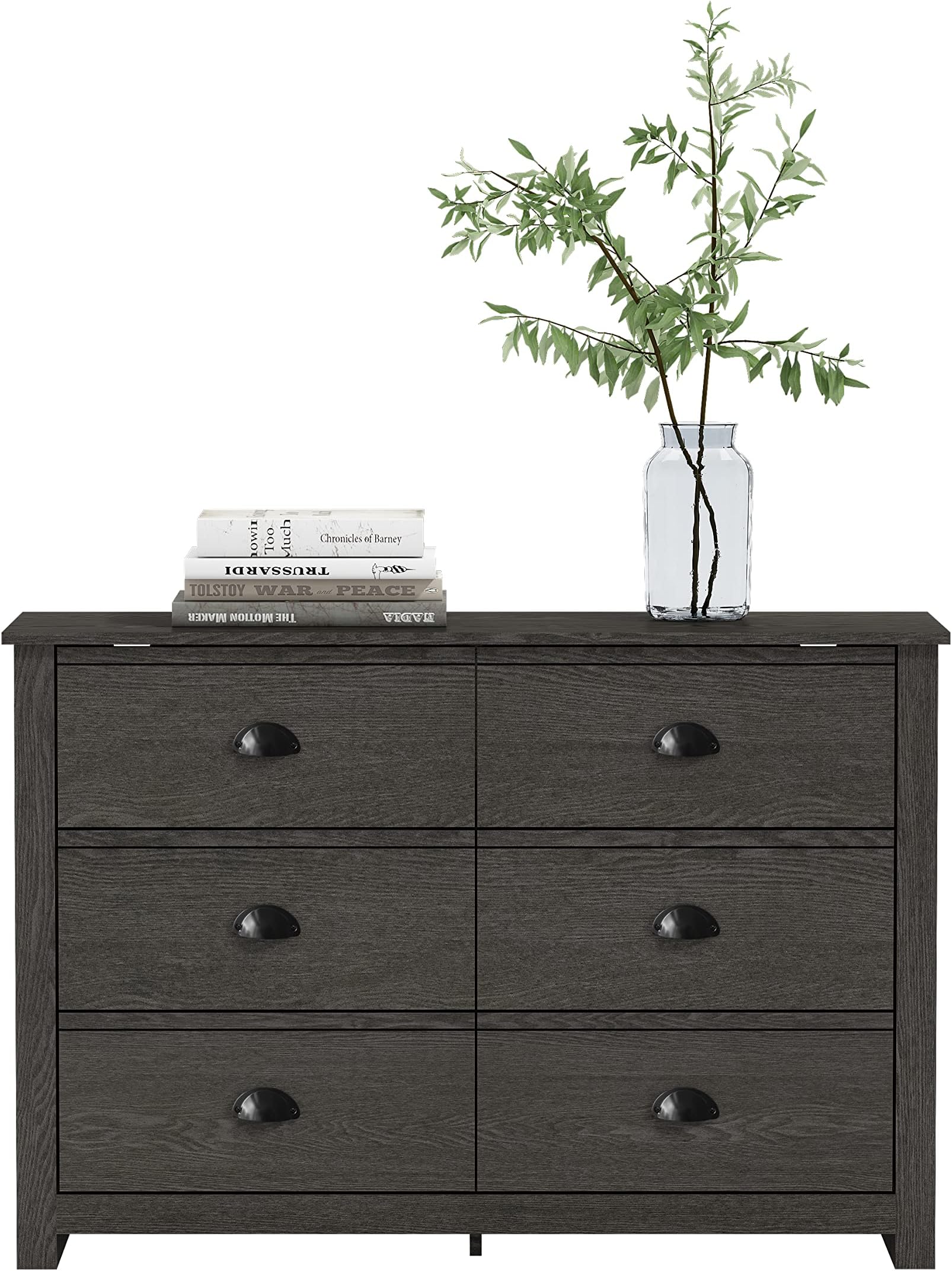 Galano Geodarno 6 Drawer Dresser Large Double Chest of Drawers Wooden Bedroom Storage for Clothing Rustic Design 16.34" D x 46.46" W x 31.54" H Dark Grey Oak
