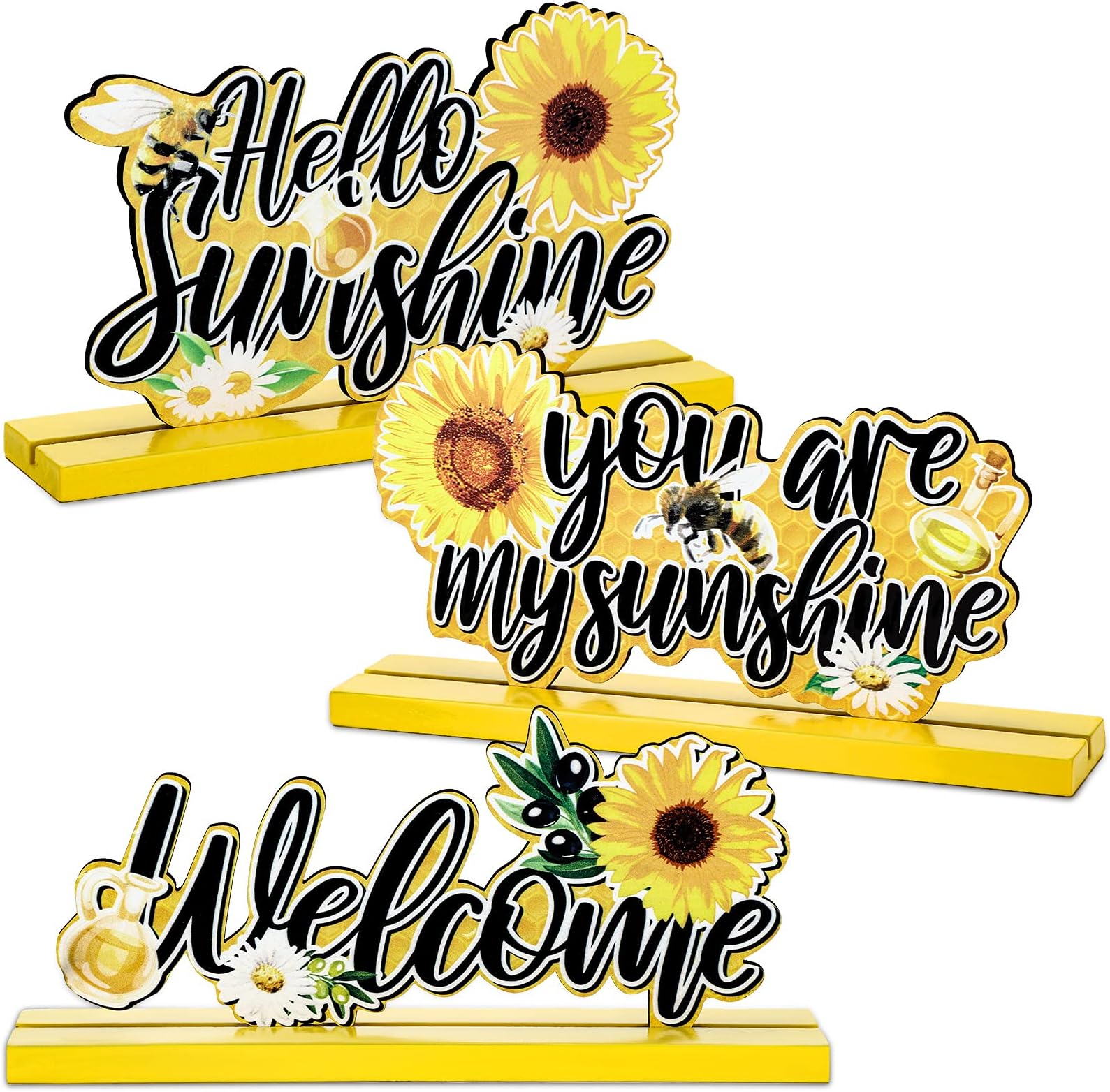 Hello Sweet Summer Metal Table Sign - Rustic Tiered Tray Decor With Wood Base, Summer Party Centerpiece