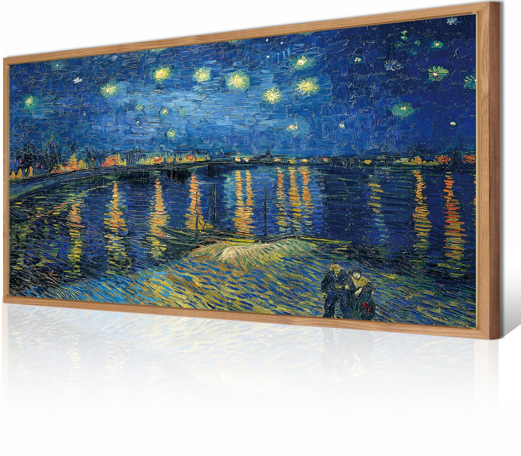 BINCUE Framed Large Wall Decor Blue Modern Wall Art Famous Van Gogh Starry Night Over the Rhone Canvas Wall Art for Living Room Bed Room 20x40 Inch Christmas Gift