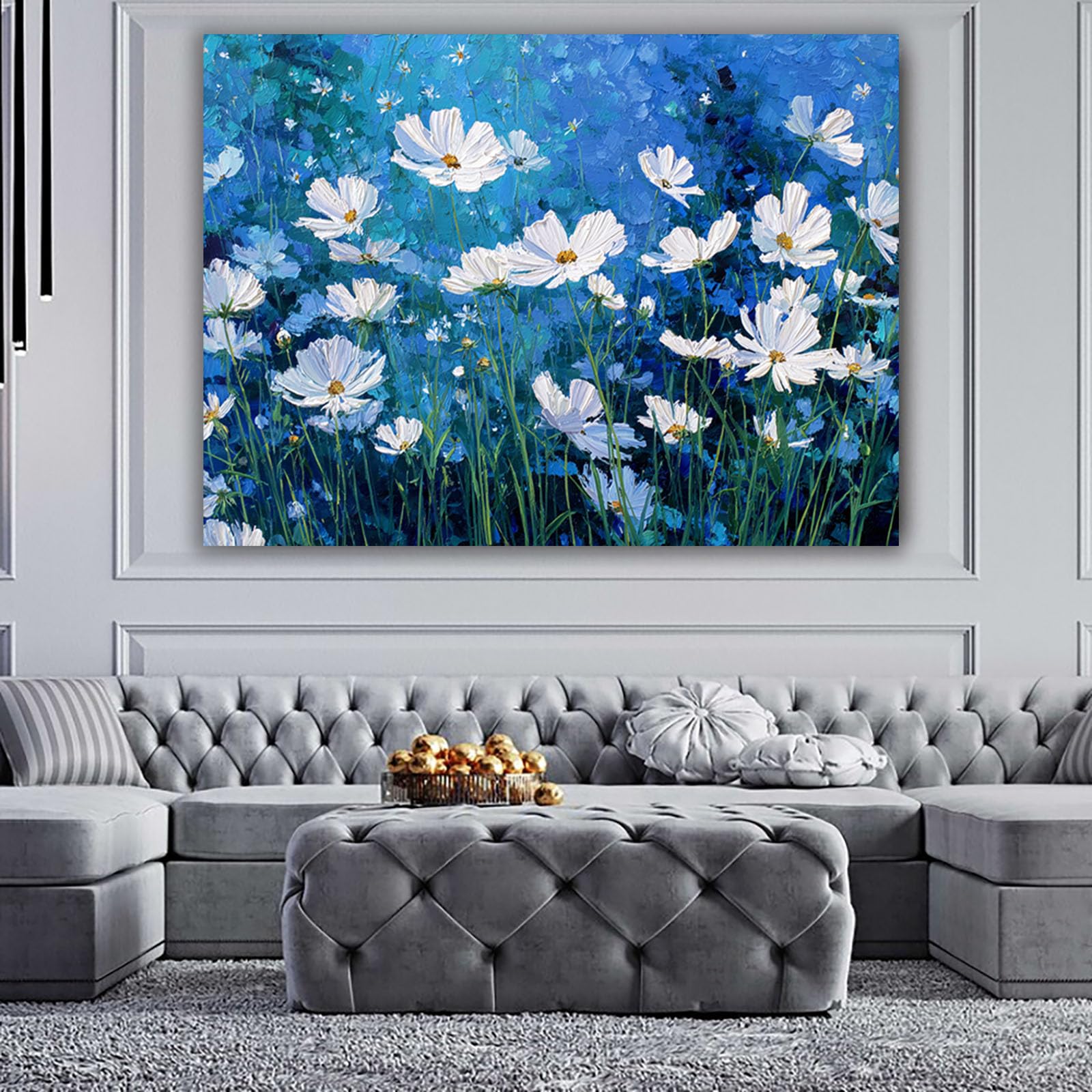 WUFIEA pósteres abstractos de hoja botánica impresa Margaritas Arte Decorativo de la Oficina Sala de Estar（Azul-40x60cm Enmarcado