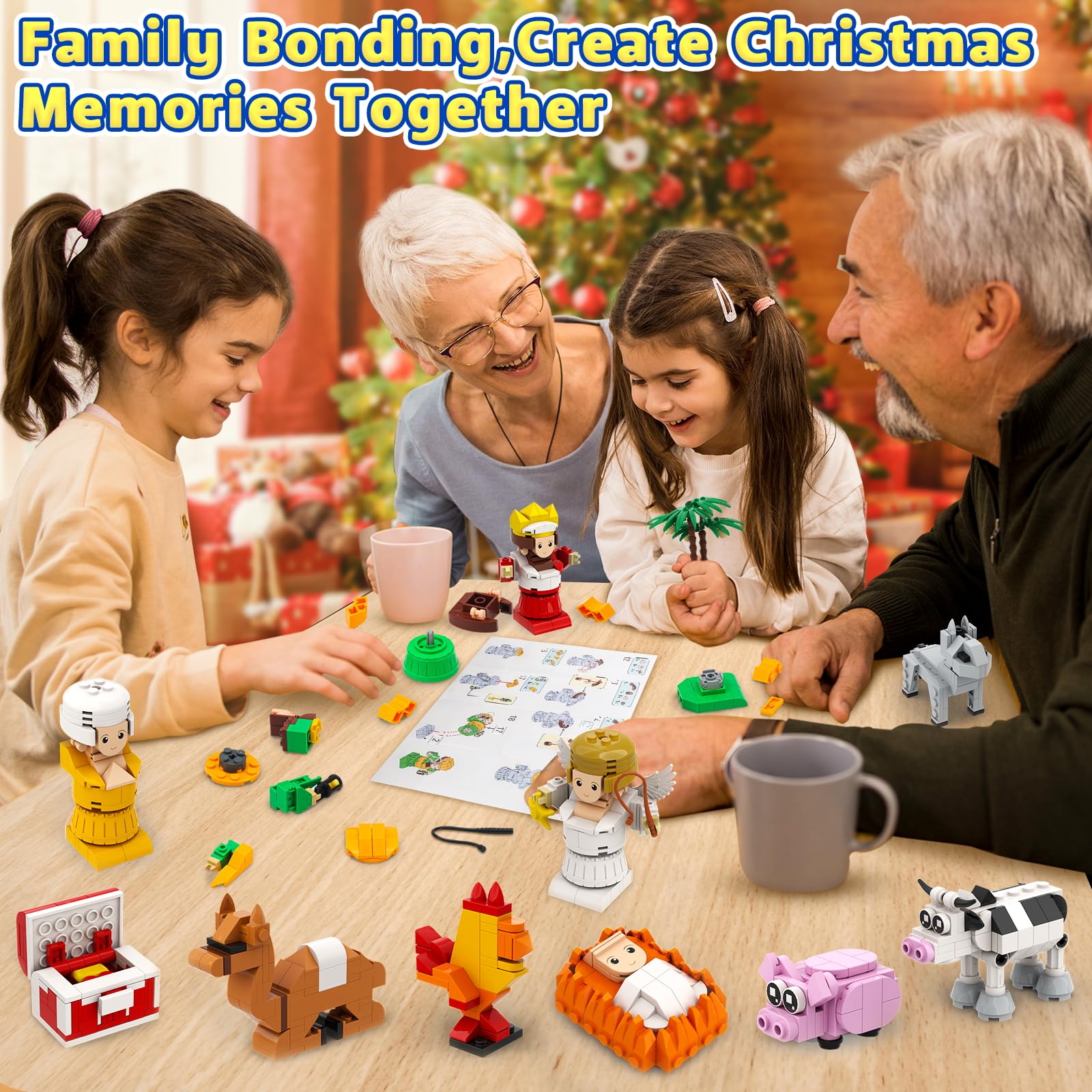 Calendario dell'Avvento 2026 per bambini, conto alla rovescia di Natale di 24 giorni con mattoncini da costruzione, costruzione della scena della Sacra Famiglia, regalo cristiano per attività