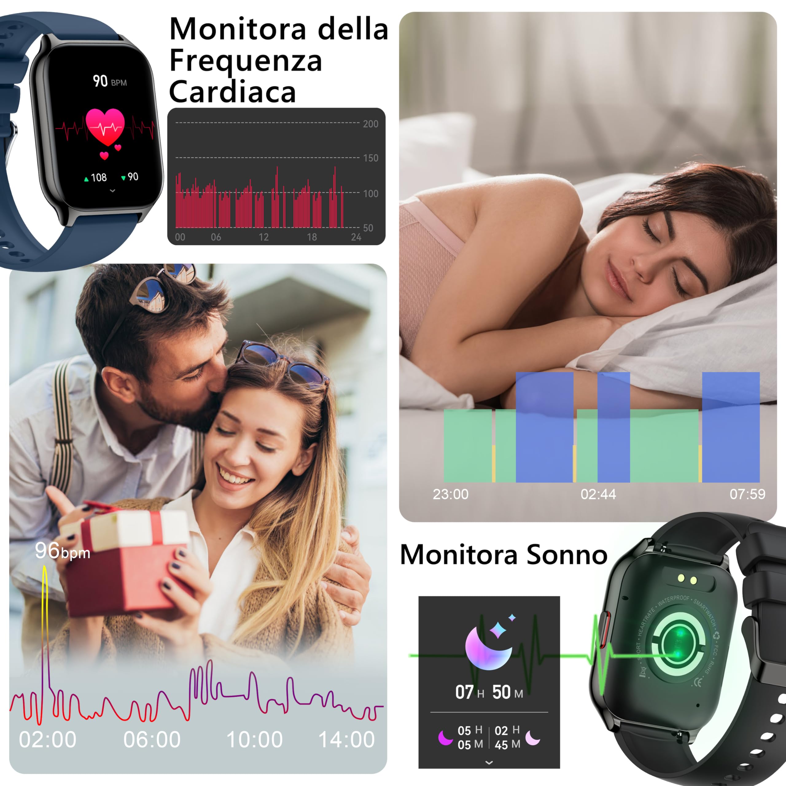 ZOSKVEE Smartwatch Uomo Donna, Effettua/Rispondi alle Chiamate, 2.0" Fitness Orologio, 100+ Modalità Sportive, Monitoraggio SpO2/Sonno/Pressione Sanguigna/Frequenza Cardiaca, Compatibile iOS/Android