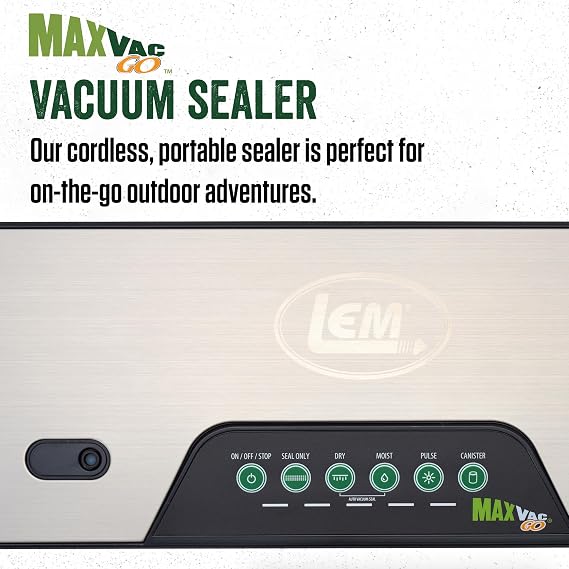 LEM Products MaxVac Go Cordless Plastic Vacuum Sealer with 11.8 Inch Seal Bar, Silver and Black