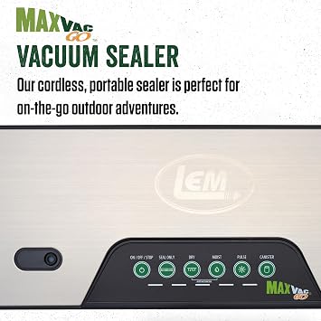 LEM Products MaxVac Go Cordless Plastic Vacuum Sealer with 11.8 Inch Seal Bar, Silver and Black