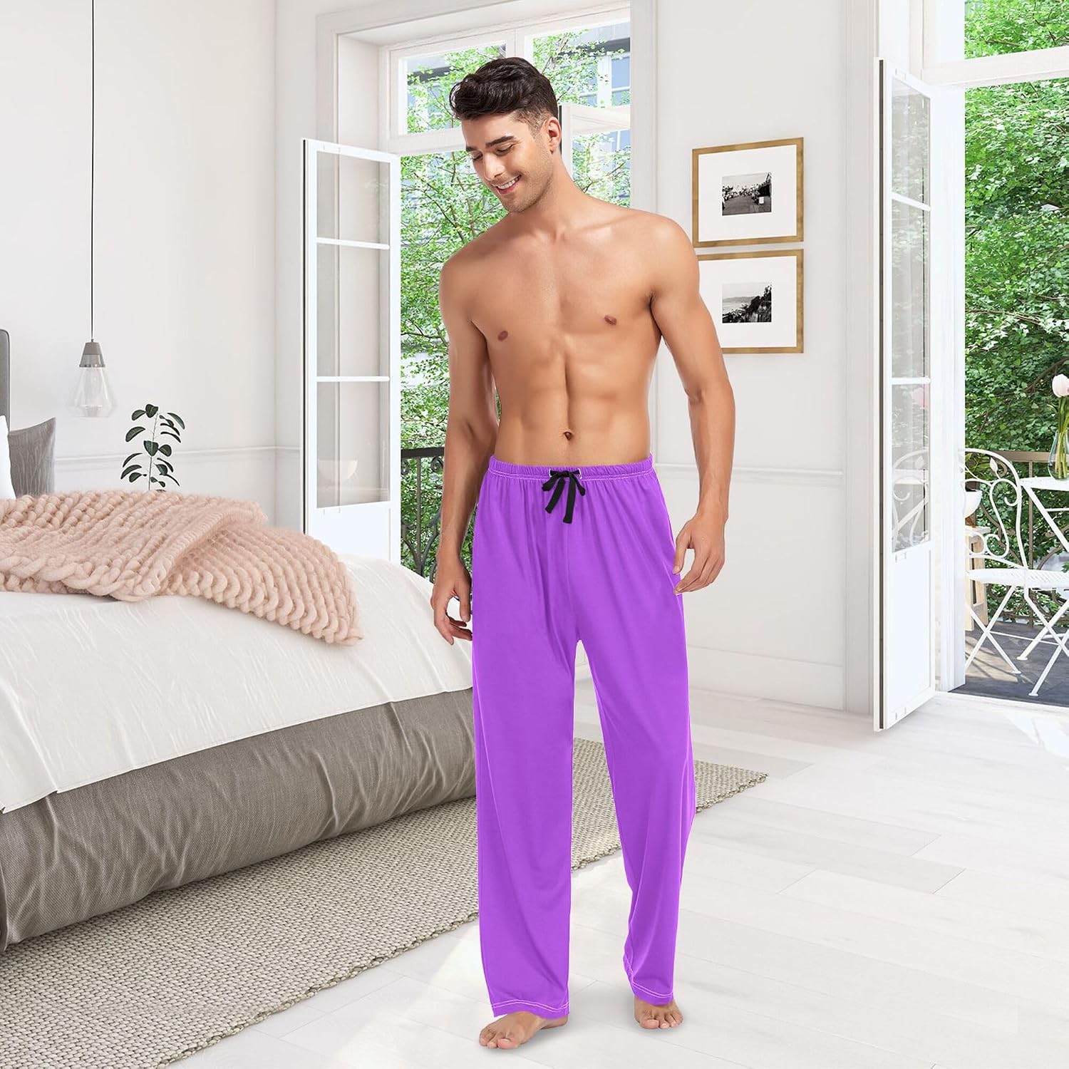 Dark Orchid Men's Pajama Pants,Lounge Pants Pajama Bottoms with Pockets Drawstring,Men Sleep PJ Pants S