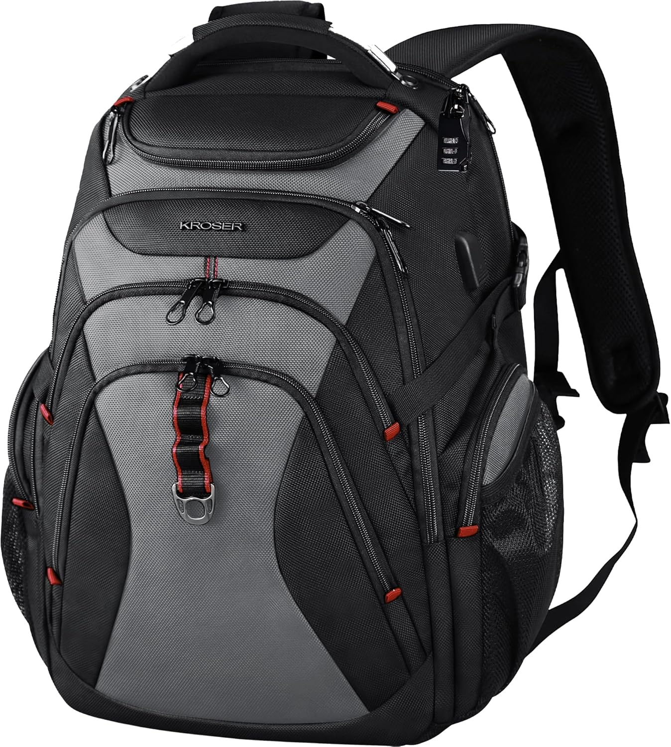KROSER Travel Laptop Backpack 17.3 Inch XL Computer Backpack with Hard Shell Saferoom RFID Pockets Water-Repellent Business College Daypack Stylish Bag for Men/Women-Black Grey