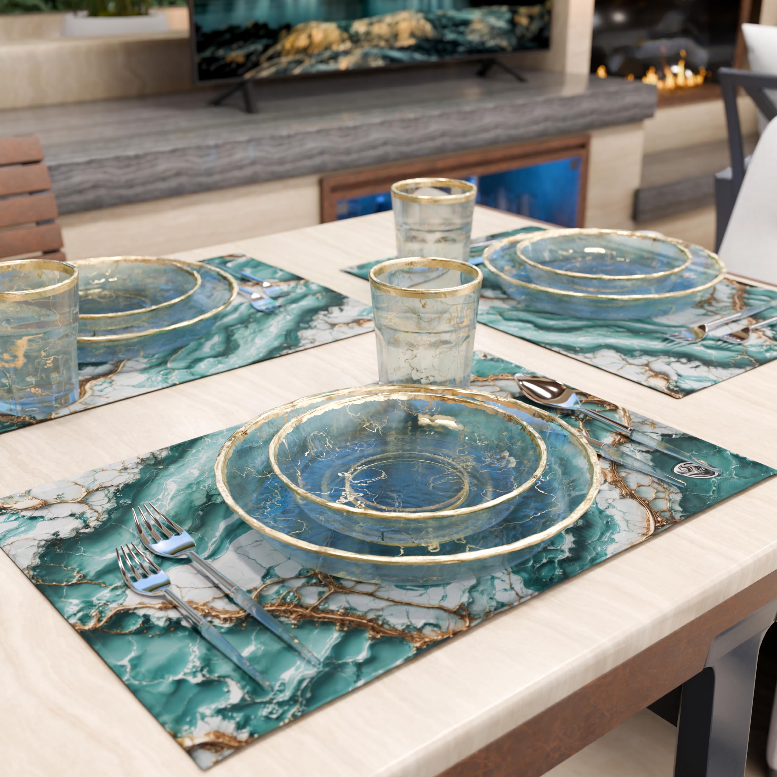 MARBLELIZED - Washable American Placemats, Blue Marble Effect Fabric Placemats, Set of 2 (30 x 45 cm) - Elegant, Ideal for Breakfast, Lunch and Dinner, Gift Idea, 100% Made in Italy - Image 2