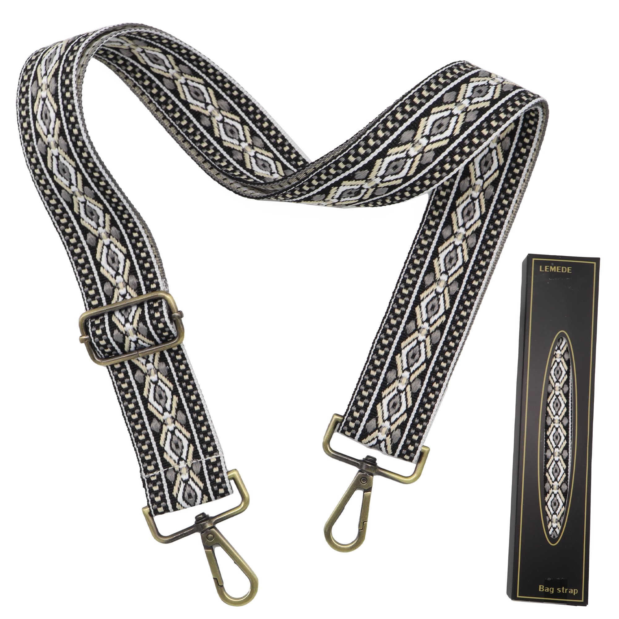 LEMEDE Purse Strap Adjustable Replacement Crossbody Bag Straps Retro Jacquard Embroidery Shoulder Straps for Shoulder Bag