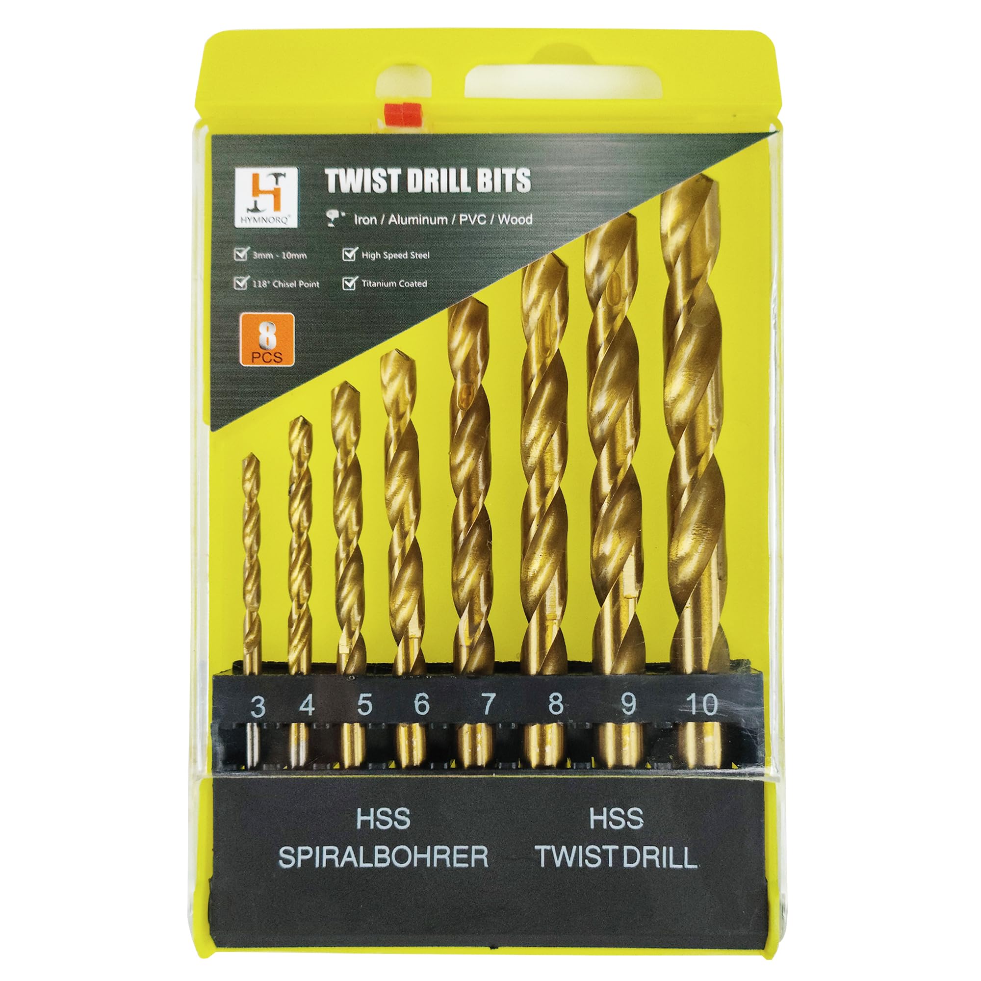 Hymnorq 8-Piece Metric Twist Drill Bit Set (3mm-10mm) with Indexed Storage Case, Budget-Friendly HSS 4241 Roll-Forged Bits with Anti-Rust Gold Finish for Wood, Plastic & Soft Metals
