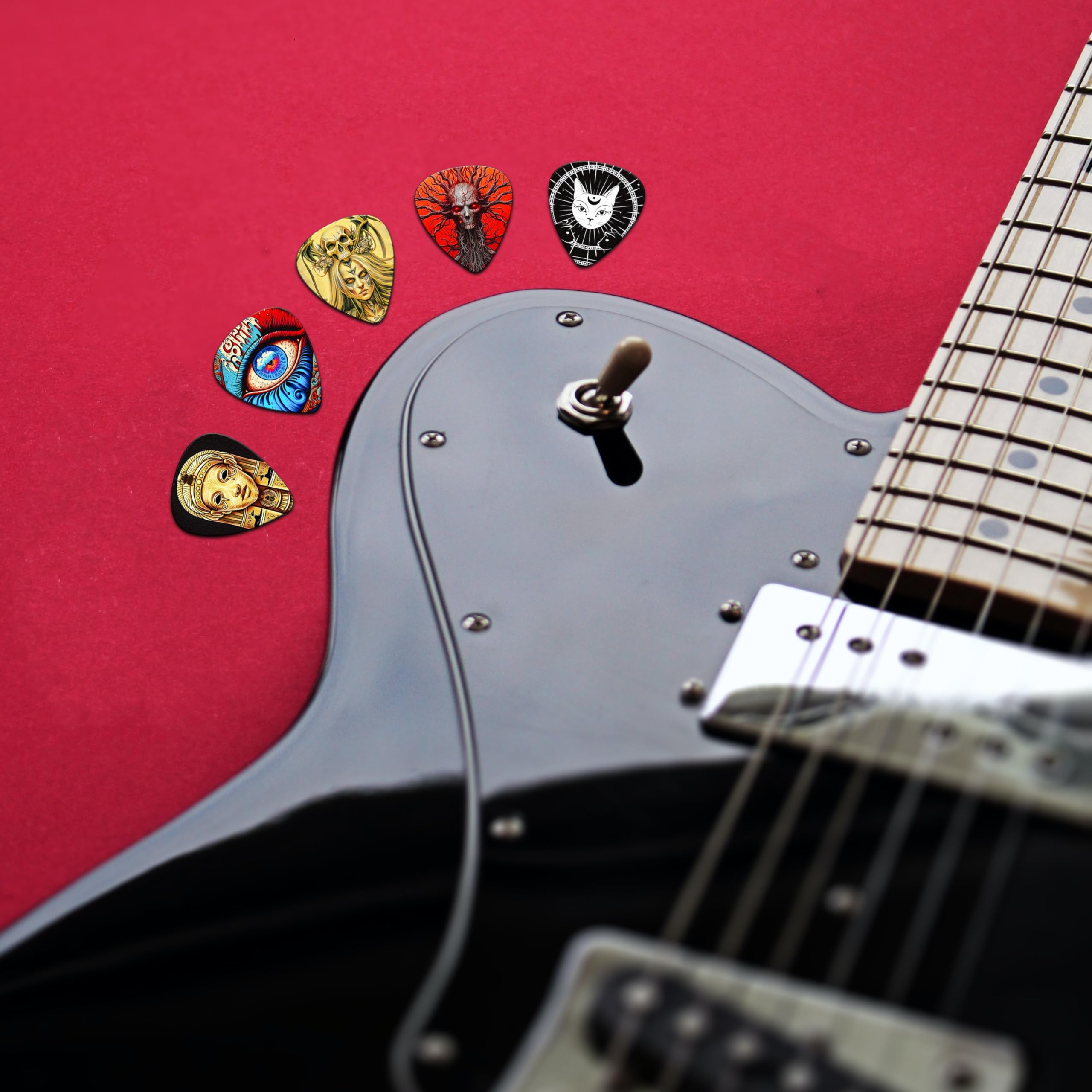 Set Di 24 Plettri Per Chitarra In Celluloide - Mix Spessori 0.46mm, 0.71mm, 0.96mm - Per Chitarra Acustica, Elettrica, Ukulele E Basso - Foto 6