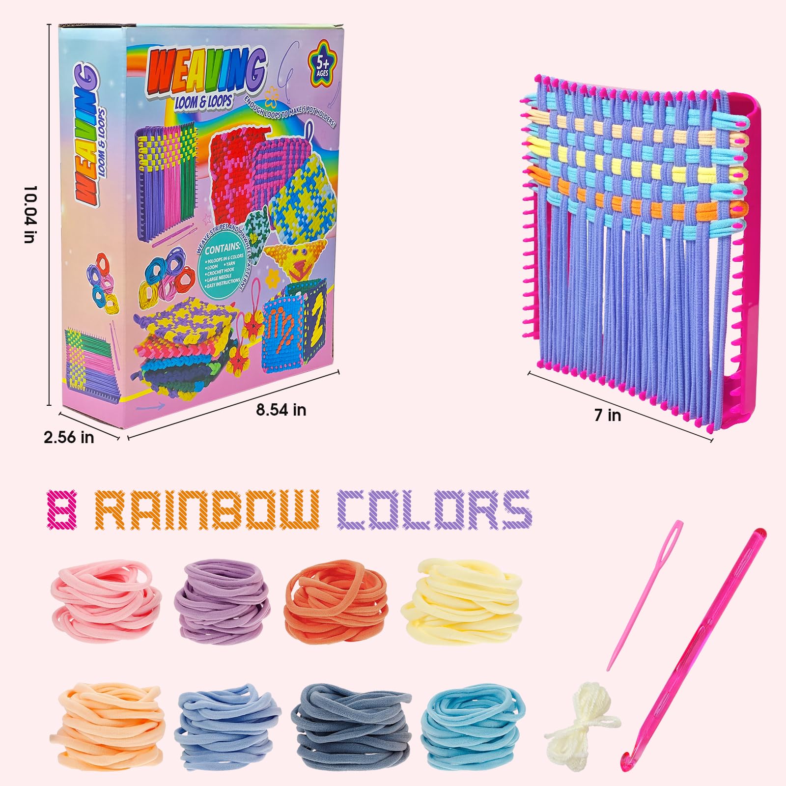 ZJEFUNS Kit di telaio per tessitura, giocattoli per bambini e adulti, fai da te, arti e mestieri per ragazze di età 5 6 7 8 9 10 12, kit per maglieria con telaio per pentole, include 8 anelli colorati