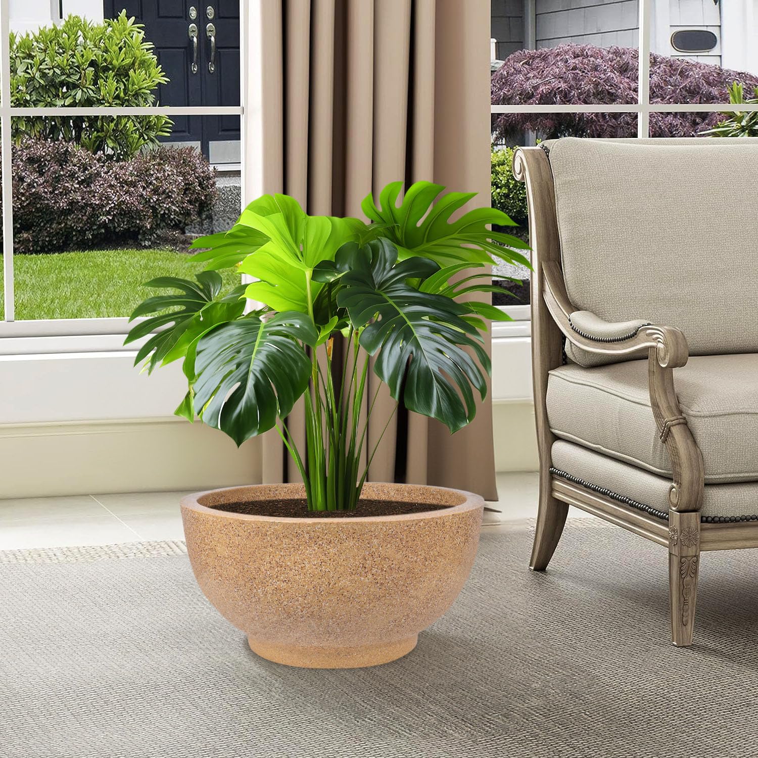 Kuber Industries Flower Pot | 18 Inch | Lightweight Polymers Indoor-Outdoor Pots | Flower Pot Gamla for Home-Lawns & Garden D?cor | Flower Pot for Office | Marble Lotus | Sand (B0D4HWSQ98) Amazon Price History, Amazon Price Tracker