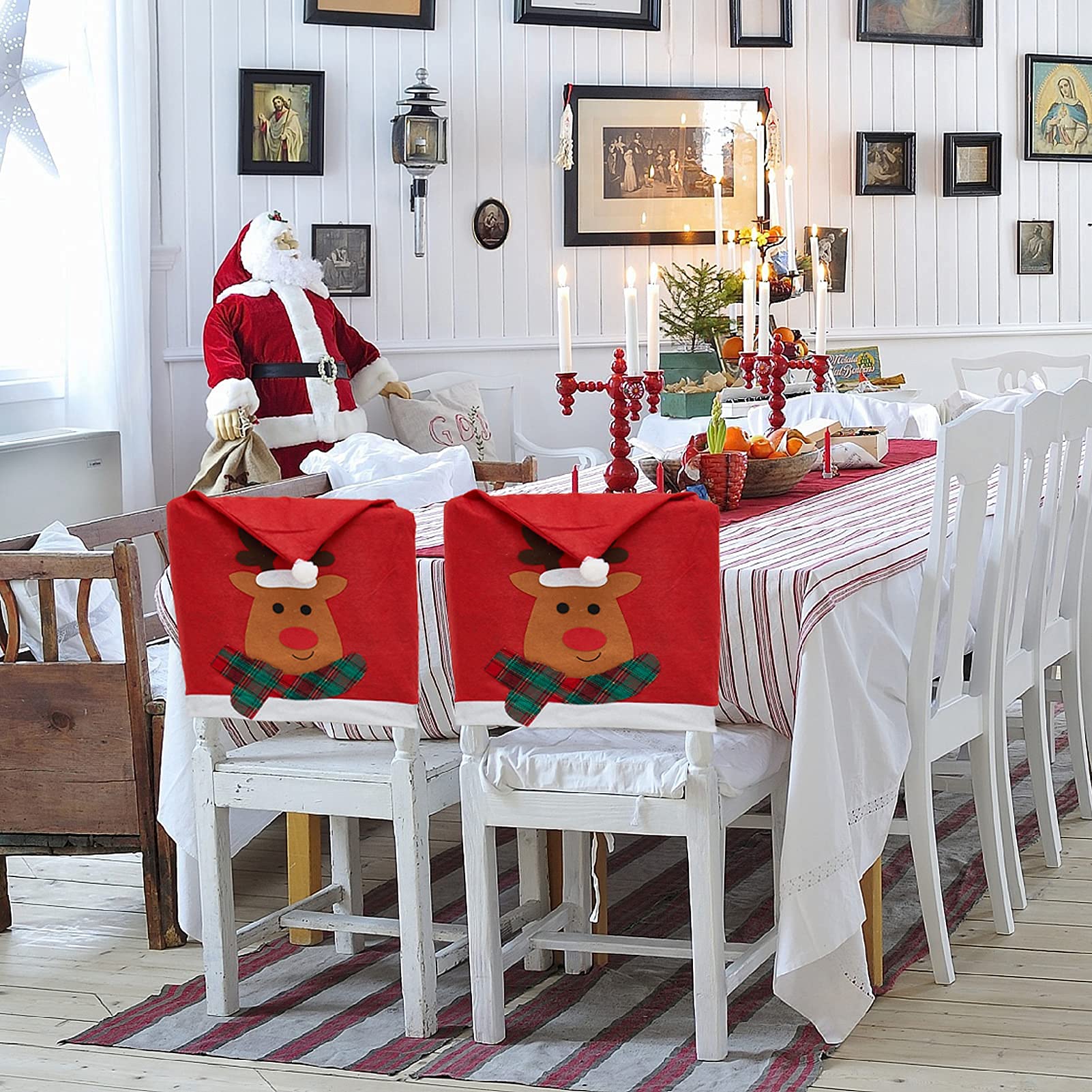 MZJAUVF Set van 4 Stoelhoezen voor Kerstmis, Kerst Stoelhoezen, Klassieke Kerststoelhoezen, Wasbare Kerststoelhoezen, Kerststoelovertrek, Stoelhoezen voor Kerstmis voor Feestpartijen MZJAUVF Set van 4 Stoelhoezen voor Kerstmis, Kerst Stoelhoezen, Klassieke Kerststoelhoezen, Wasbare Kerststoelhoezen, Kerststoelovertrek, Stoelhoezen voor Kerstmis voor Feestpartijen