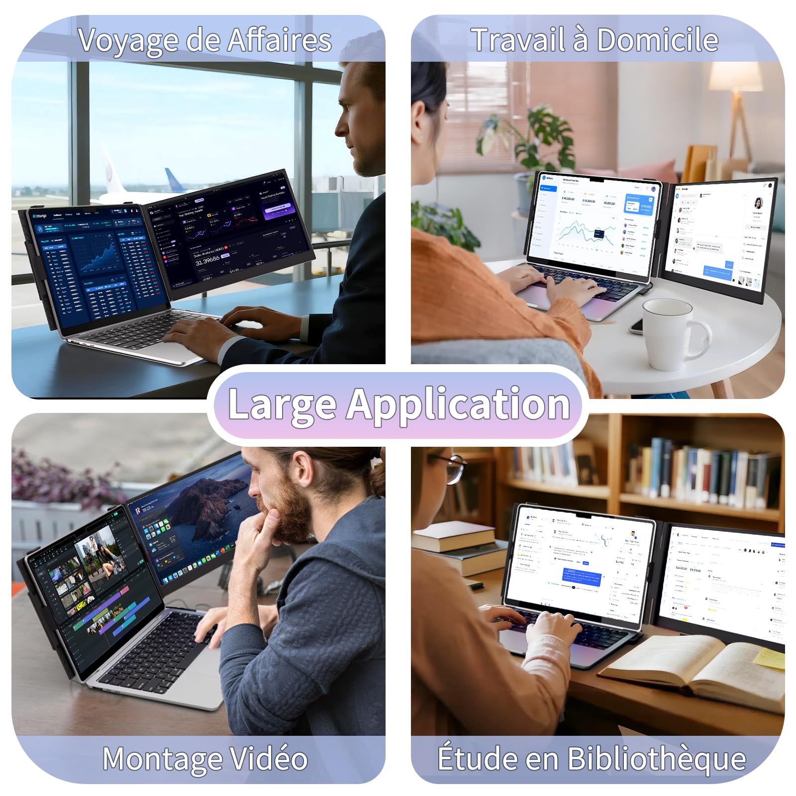 Double Ecran PC Portable Ultra Mince Léger 14,01" FHD 1080P IPS Extension Ecran PC Portable Moniteur Ecran Supplémentaire pour 13,3-17" Ordinateur Portable Compatible avec Windows MacBook