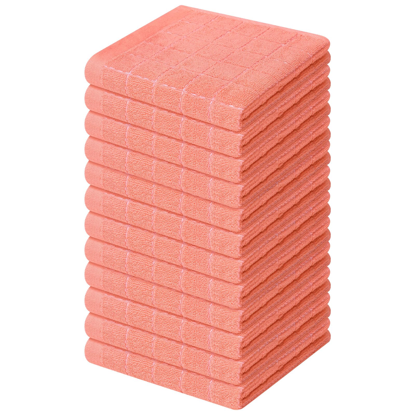 Homaxy 100% Cotton Terry Kitchen Dish Cloths, 12 Pack, Coral | Ultra Soft and Absorbent, Suitable for Drying and Washing Dishes