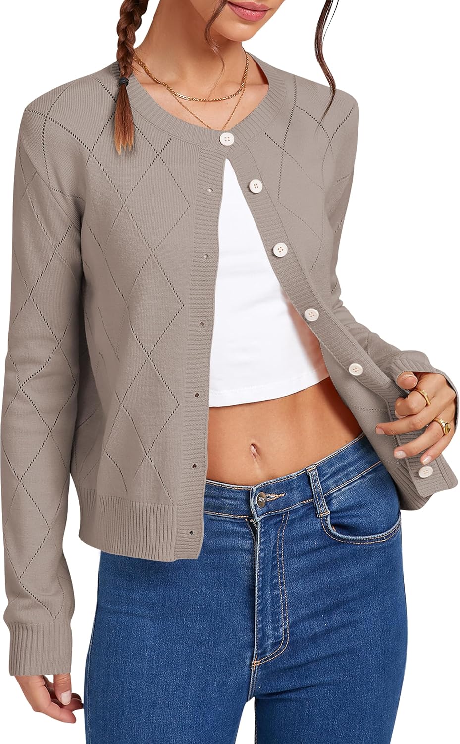 Cakulo Womens Cropped Cardigan Sweaters Lightweight Open Front Knit Cardigans Fall Outfits Fashion Clothes 2025