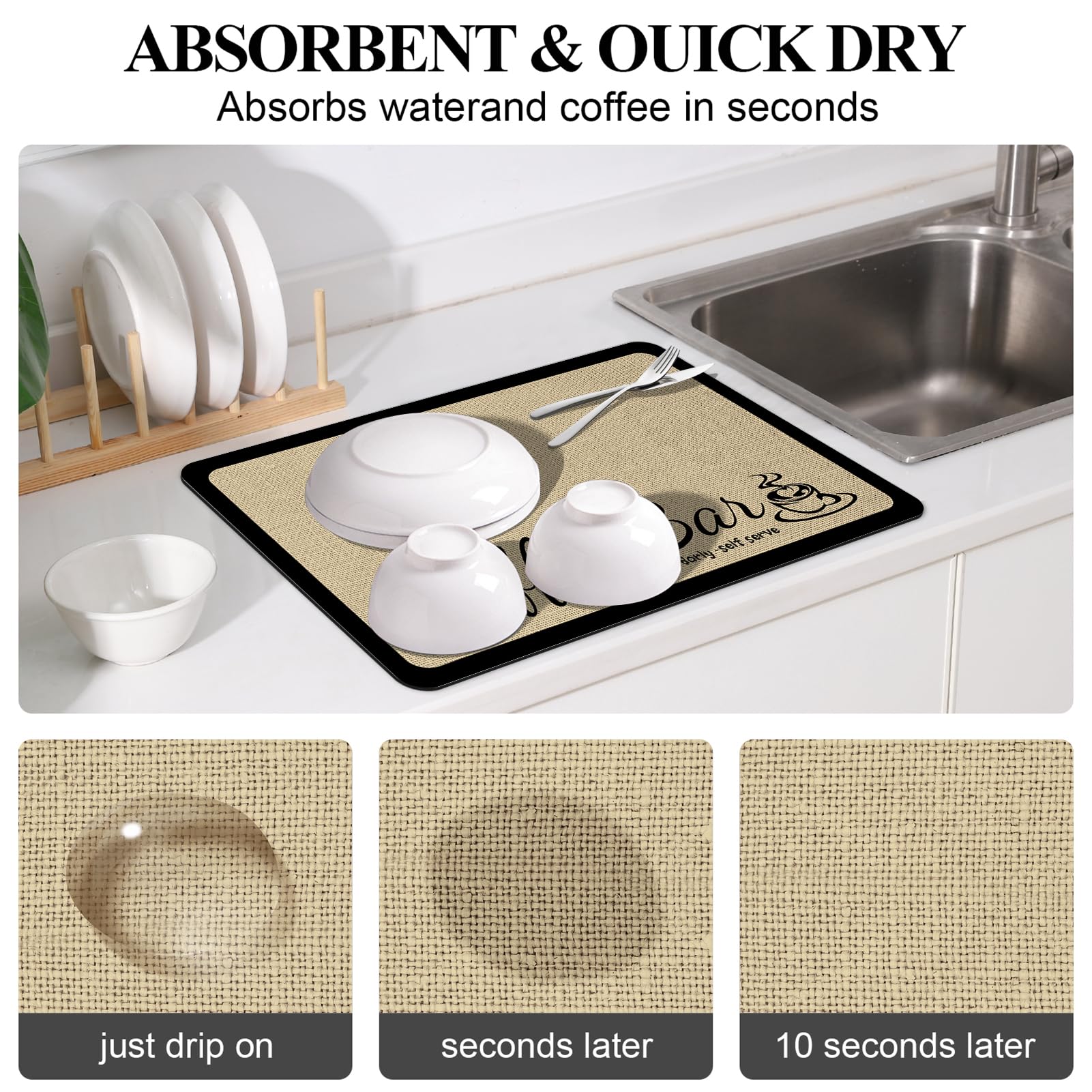 Tappetino da caffè Assorbente Antiscivolo,Tappetino per Macchina da caffè Super Assorbente,Tappetino Scolapiatti Assorbente per Piani Cucina, Asciuga Posate, Macchine da Caffè (30x50cm)