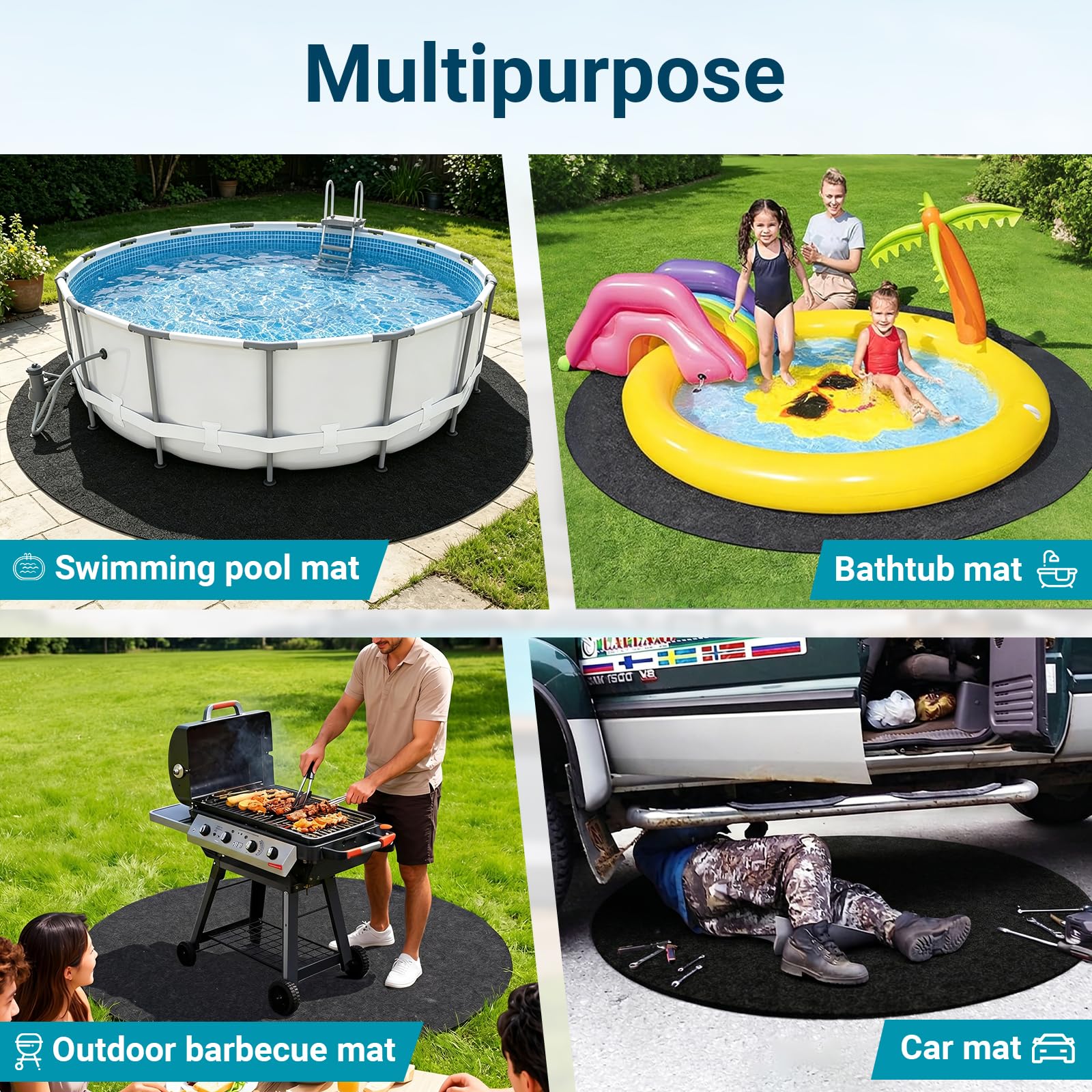 Poolunterlage Rund 200cm, Pool Unterlage Outdoor, Poolmatten Schutzboden, Rutschfest, Schimmelhemmend, Reißfest, Geeignet für Außenpools und Badewannen, Verlängert Die Lebensdauer des Schwimmbades