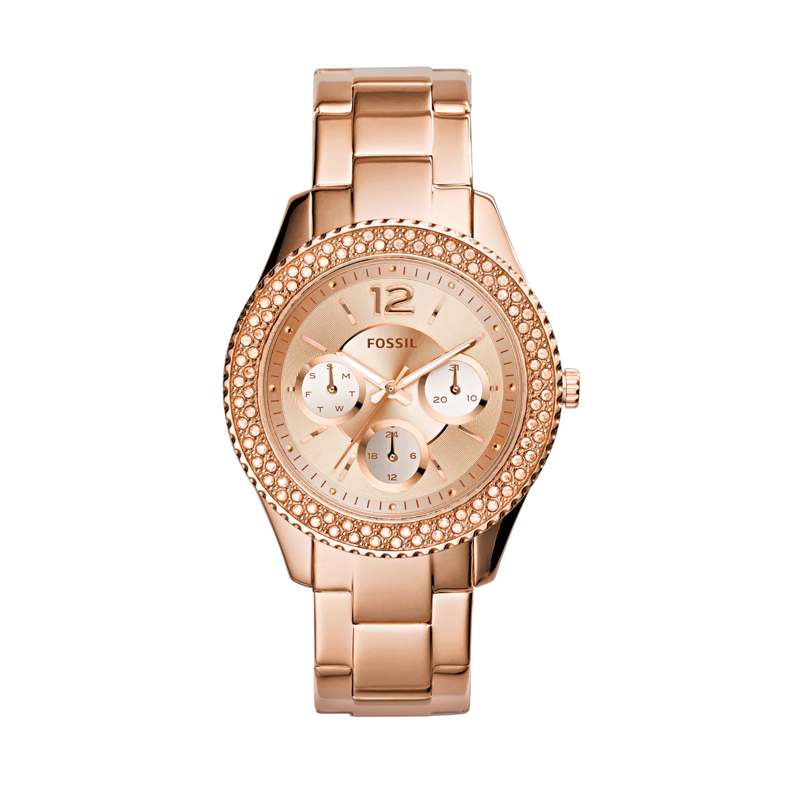 FOSSIL Stella Womens Quartz Watch with Rose Gold Dial and Rose Gold Stainless Steel Bracelet ES3590