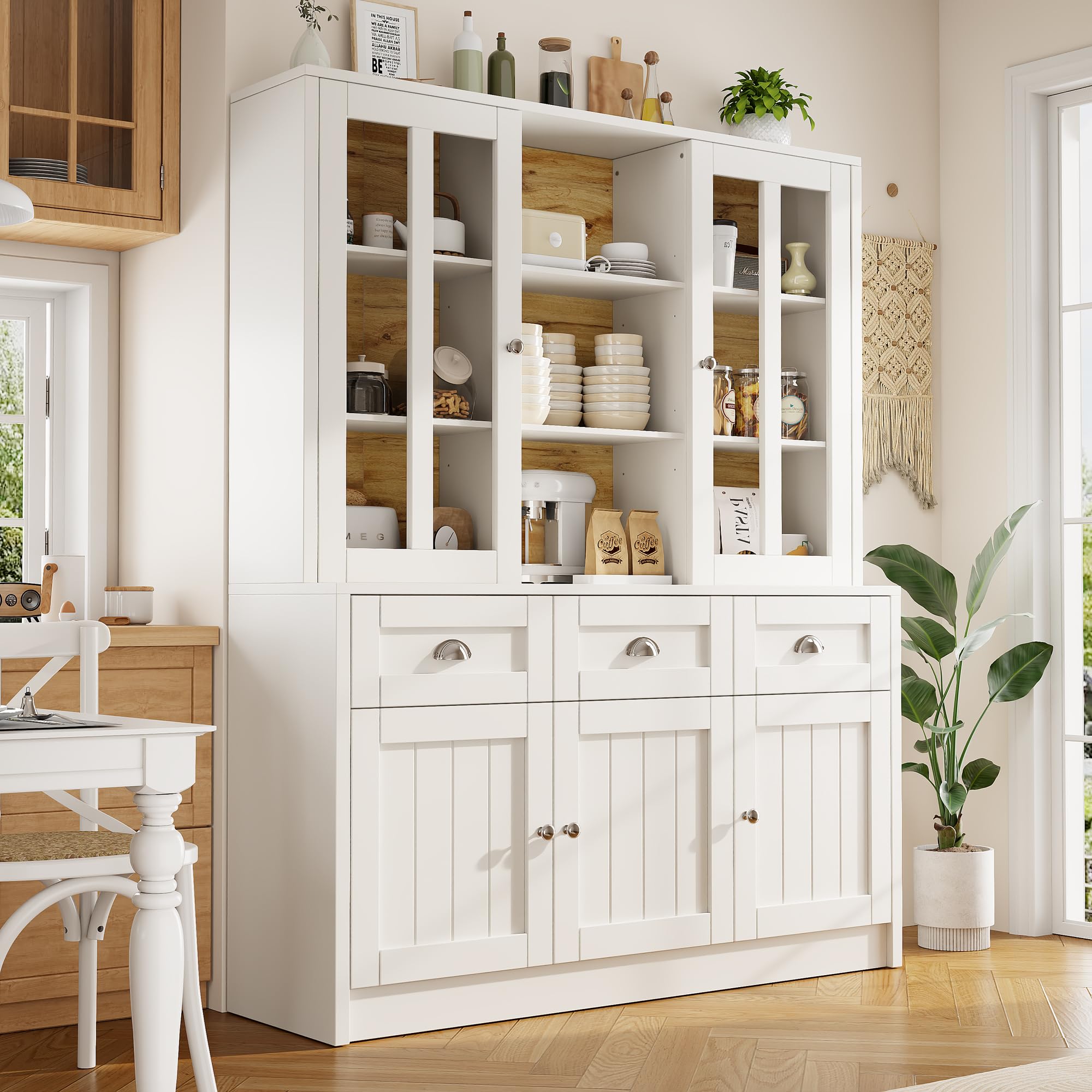 SACOOL Armadio alto 140 x 38,5 x 175 cm, per soggiorno, vetrina, cucina, sala da pranzo con cassetti, moderna e minimalista, per cucina, soggiorno, sala da pranzo, bianco