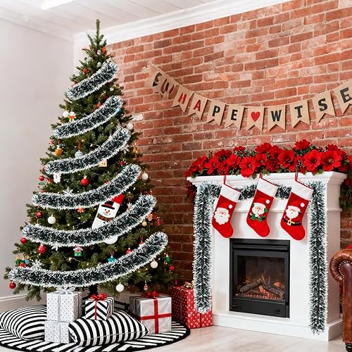 Miniatura 4 de Guirnalda de oropel de Navidad de 50 pies, decoración metálica brillante para árbol de Navidad, hogar, escaleras, barandilla, puerta delantera,