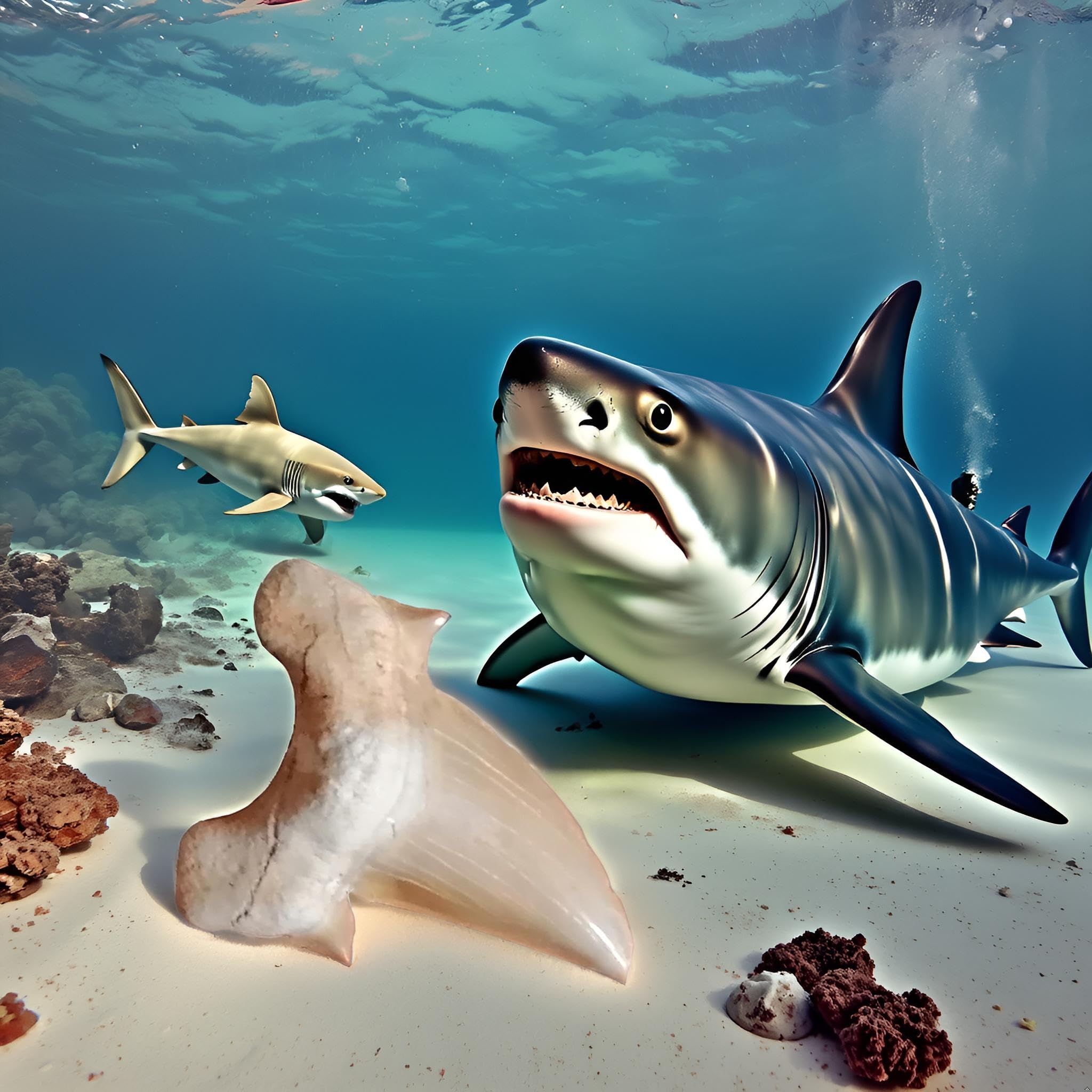 Idea regalo: fossili preistorici fossilizzati: denti di squalo naturali non trattati (set di 4 unità), pietra