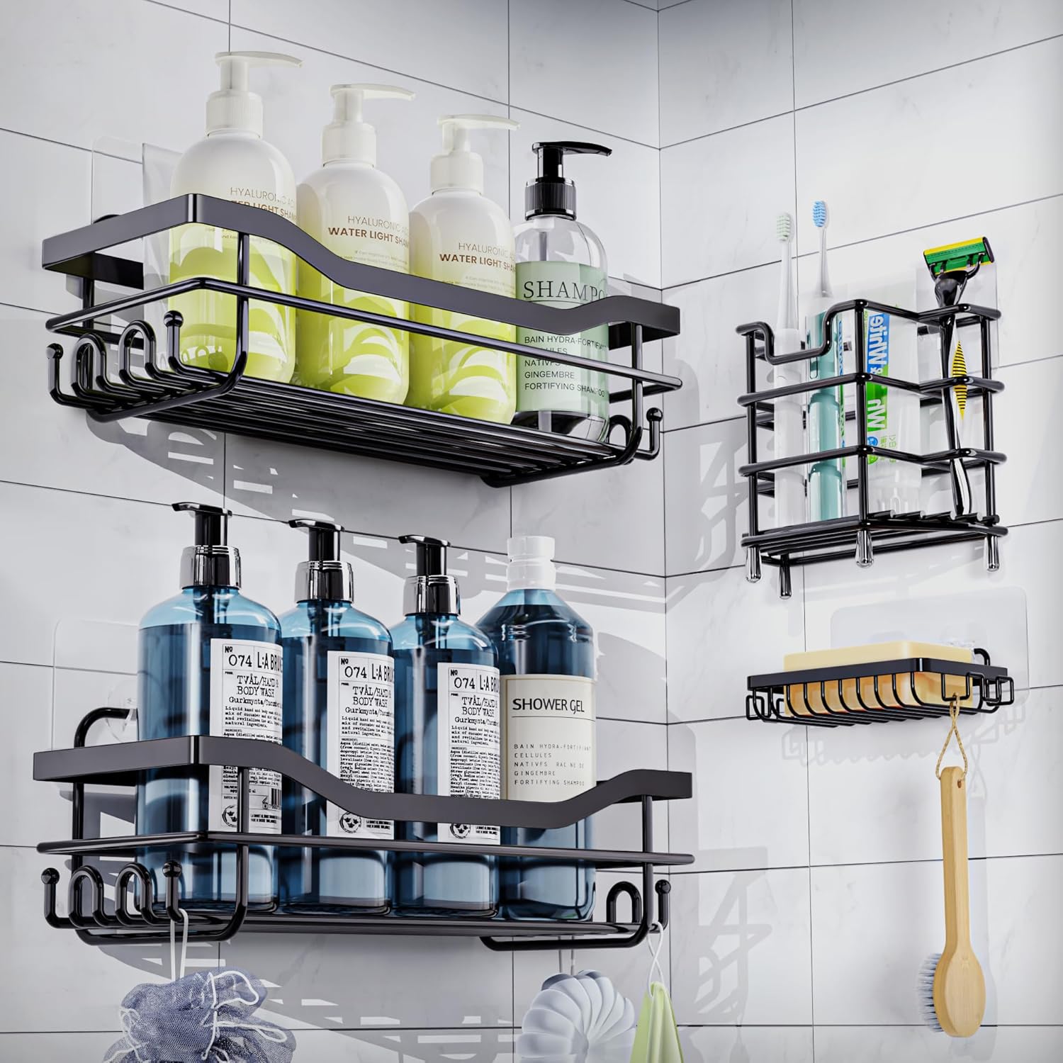 Rustproof Stainless Steel Shower Caddy Set, No Drilling, Black in Tanzania at TZS 167621, Rating 5