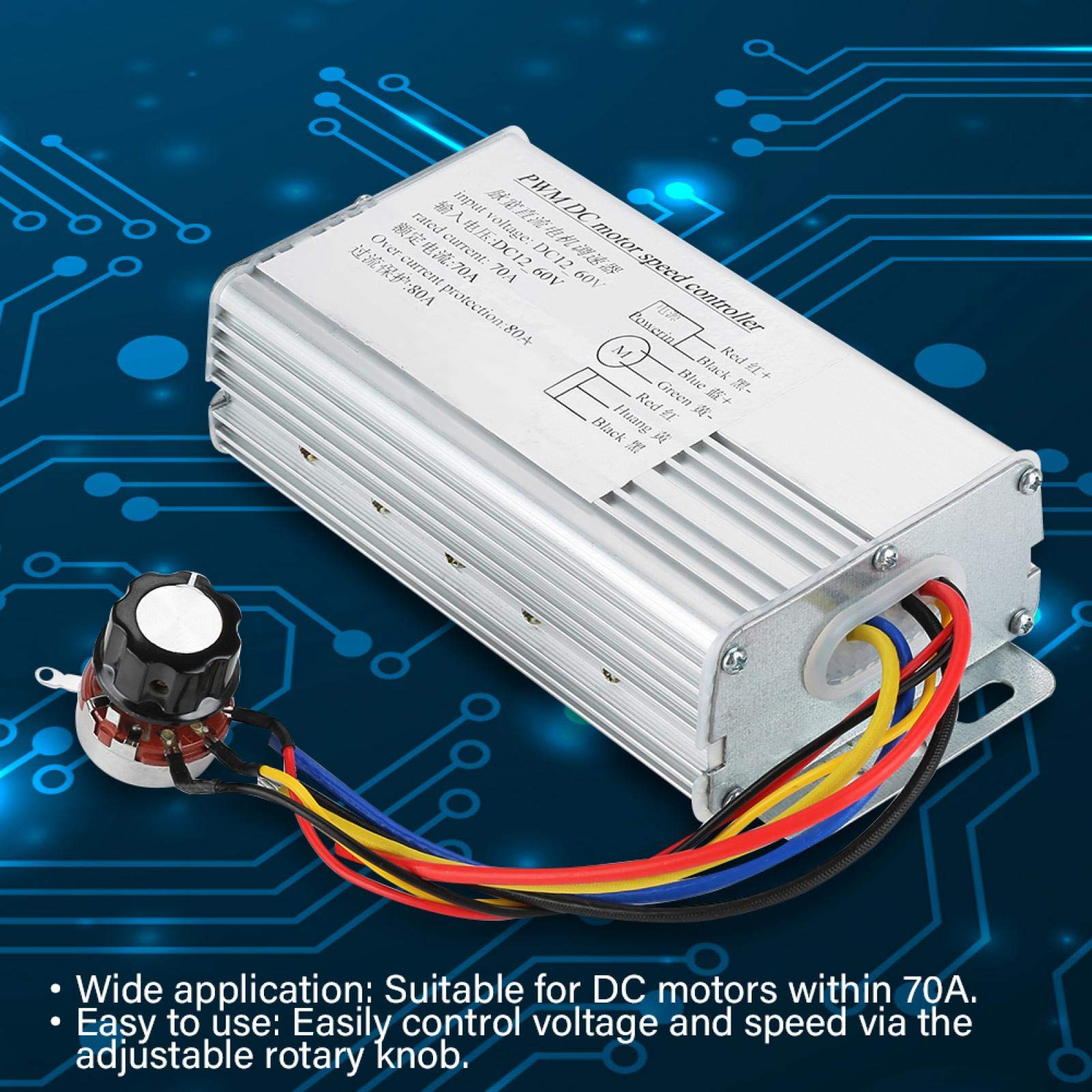 Régulateur de Vitesse Moteur DC 12-60V 0-70A PWM 4000W Module de Commande Variateur Réglable