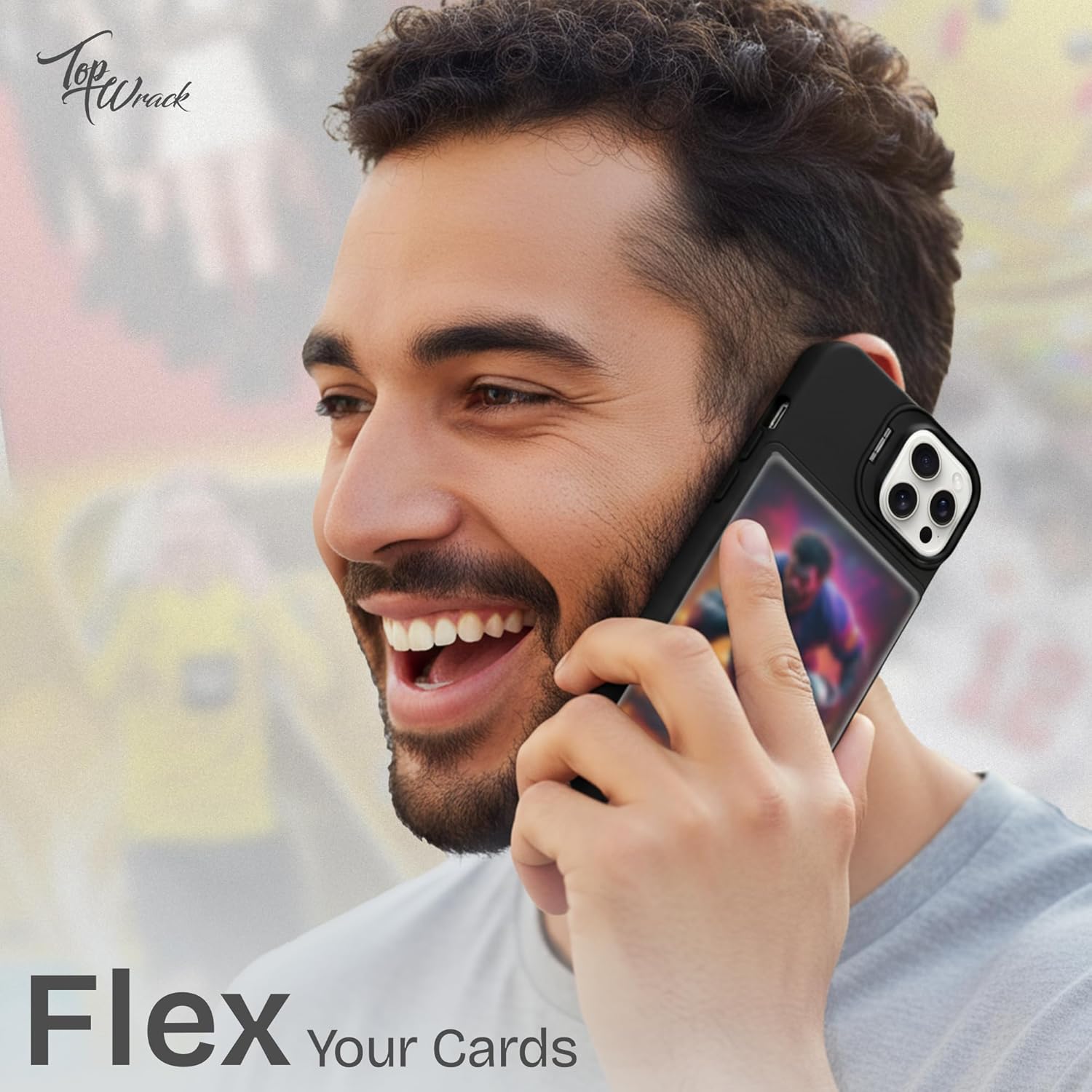 Display Phone Case for iPhone 16 Pro Max – Clear Back Card Holder Case with Built-in Kickstand, Includes 5 Protective Card Sleeves, Slim Drop Protection (Black)